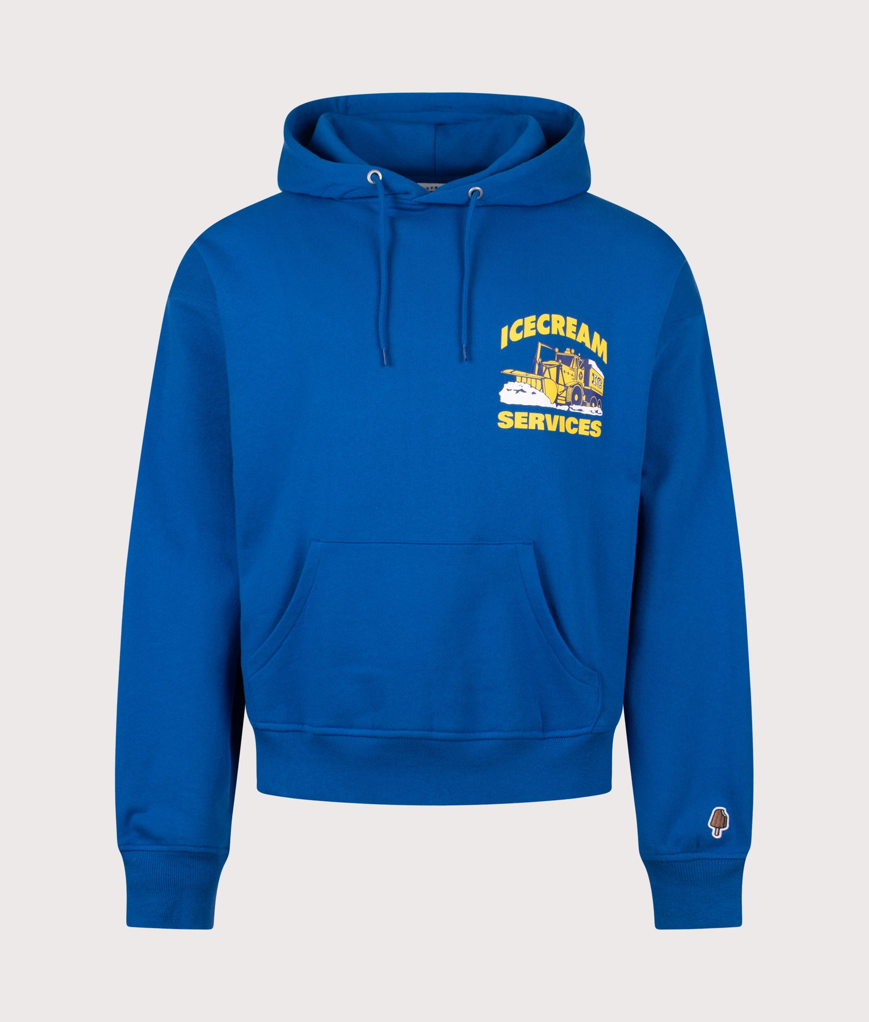 ICECREAM Oversized IC Services Hoodie in Blue at EQVVS Menswear. Front shot. 