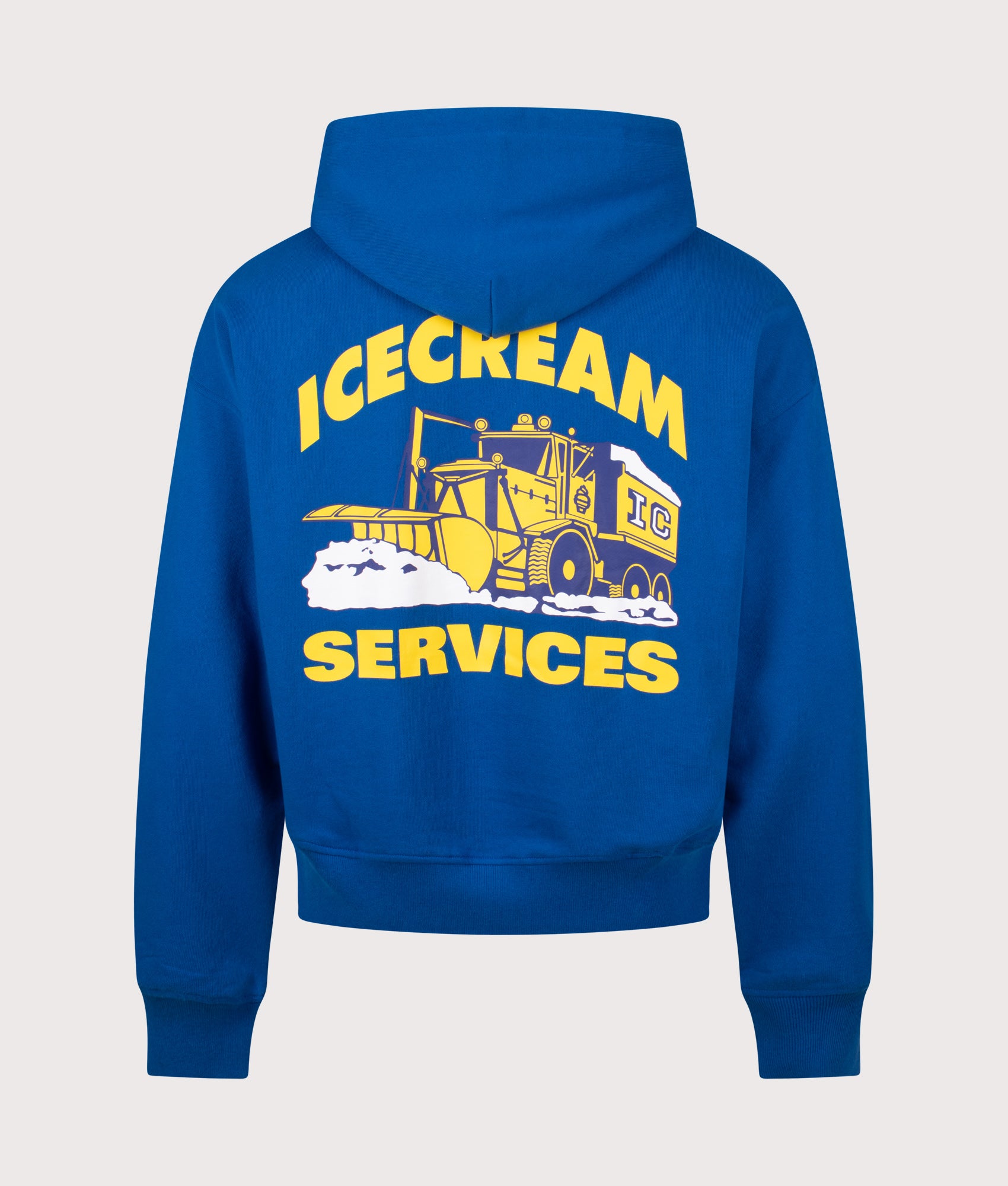 ICECREAM Oversized IC Services Hoodie in Blue at EQVVS Menswear. Back shot.