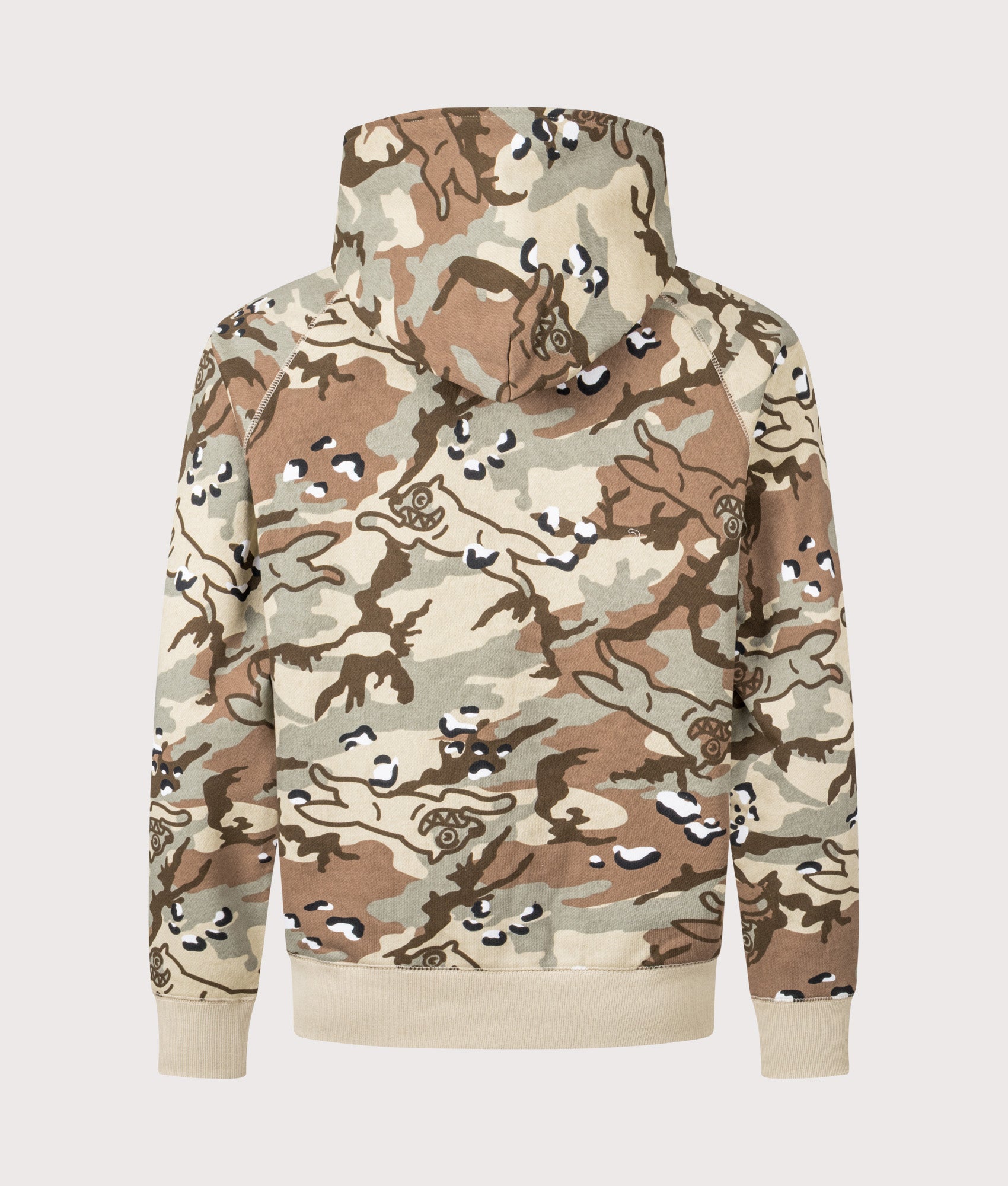 ICECREAM Choc Chip Running Dog Zip Through Hoodie in Camo at EQVVS Menswear. Back shot.