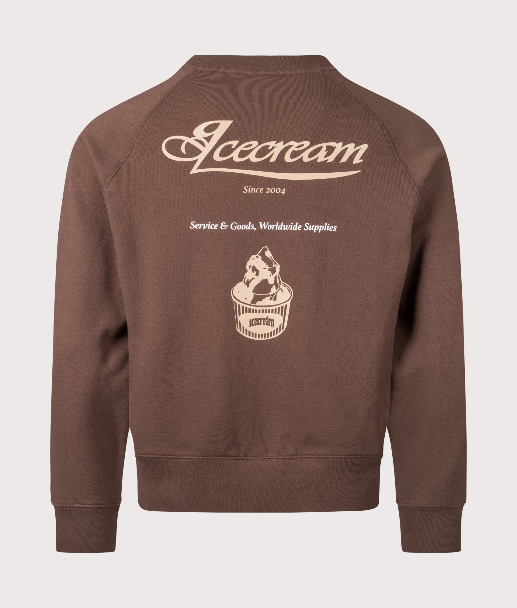 ICECREAM Parlour Crewneck Sweatshirt in Brown at EQVVS Menswear. Back shot.