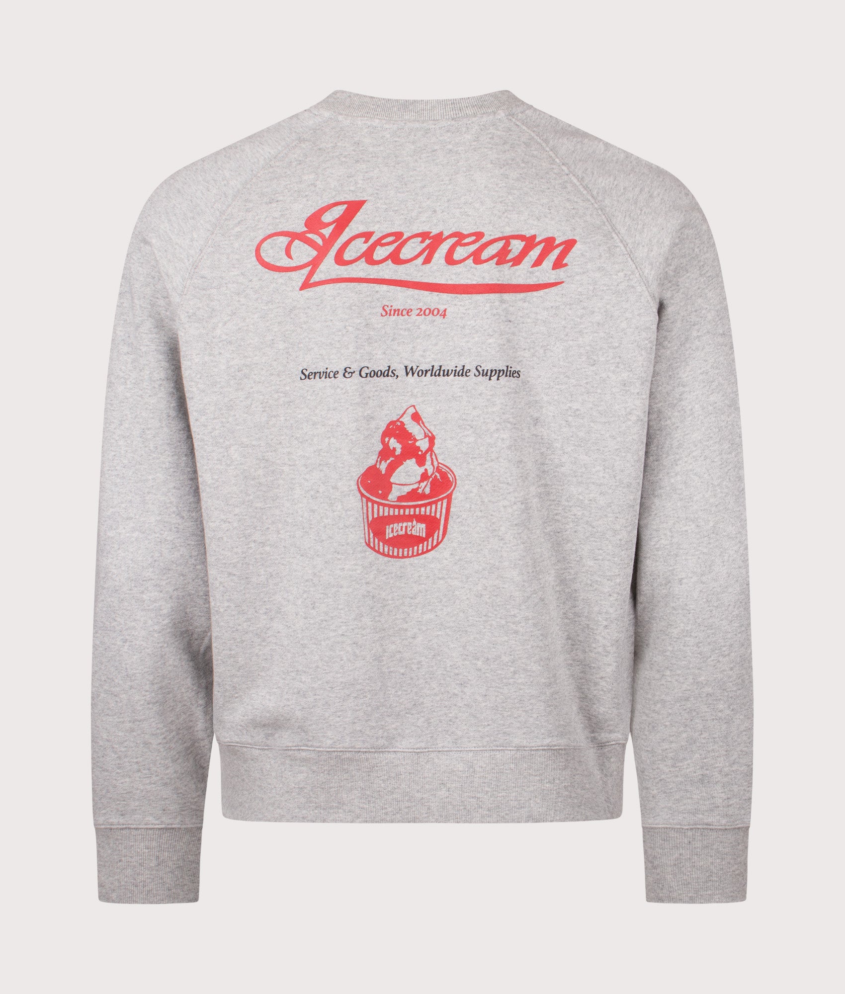 ICECREAM Parlour Crewneck Sweatshirt in Heather Grey at EQVVS Menswear. Back shot.