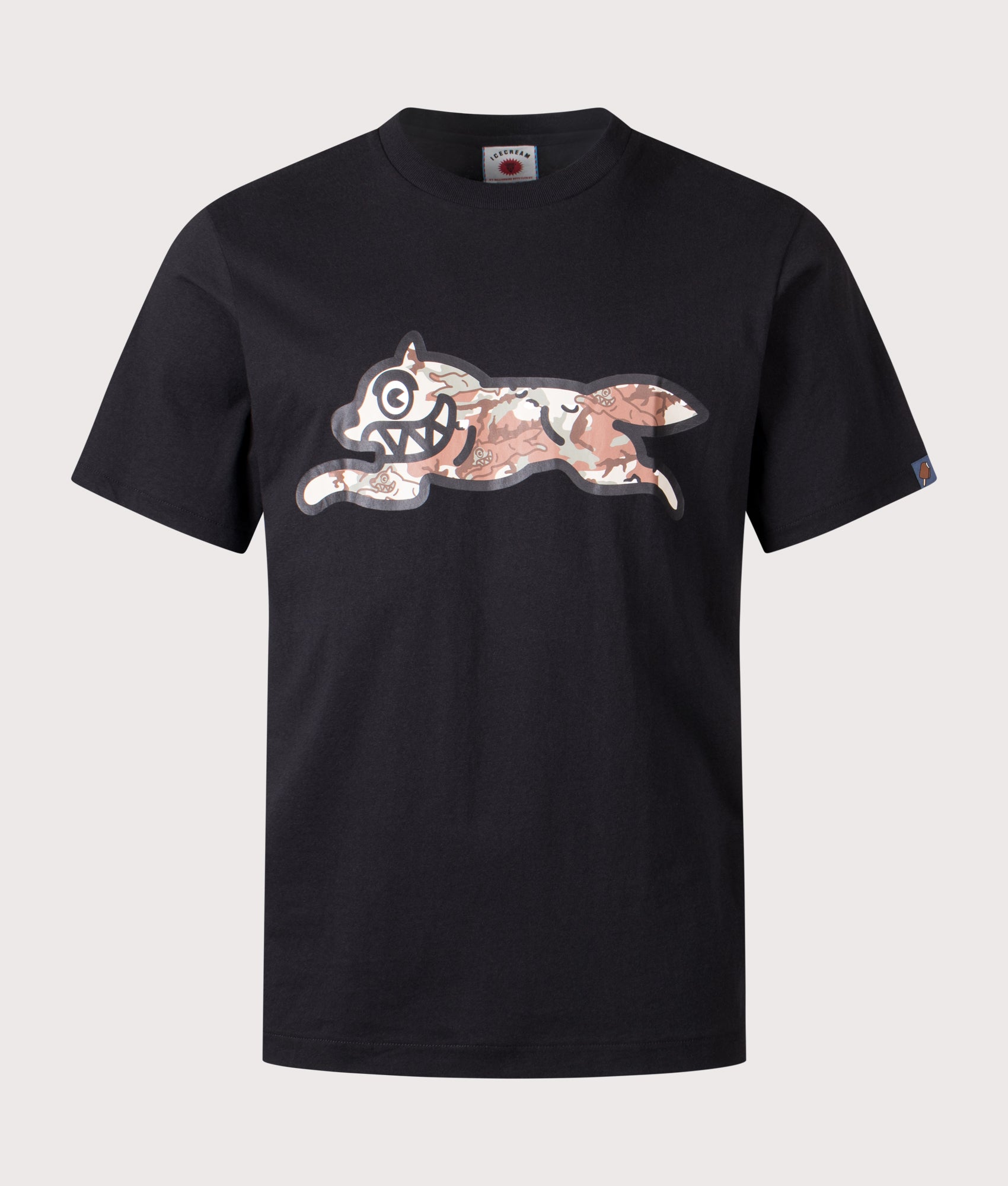 Billionaire Boys Club Choc Chip Running Dog T-Shirt in Black at EQVVS Menswear. Front shot.