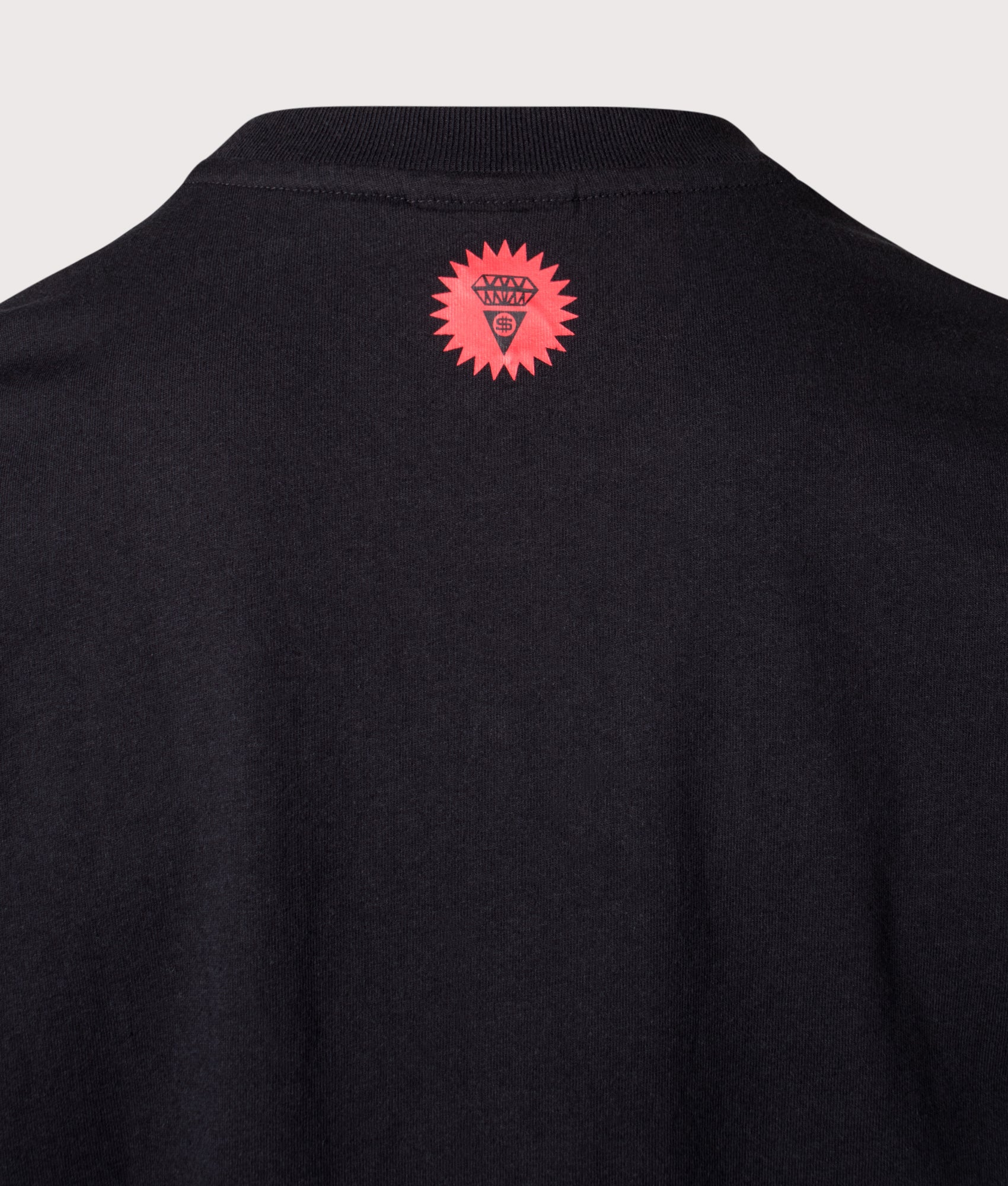 Billionaire Boys Club Choc Chip Running Dog T-Shirt in Black at EQVVS Menswear. Detail shot.