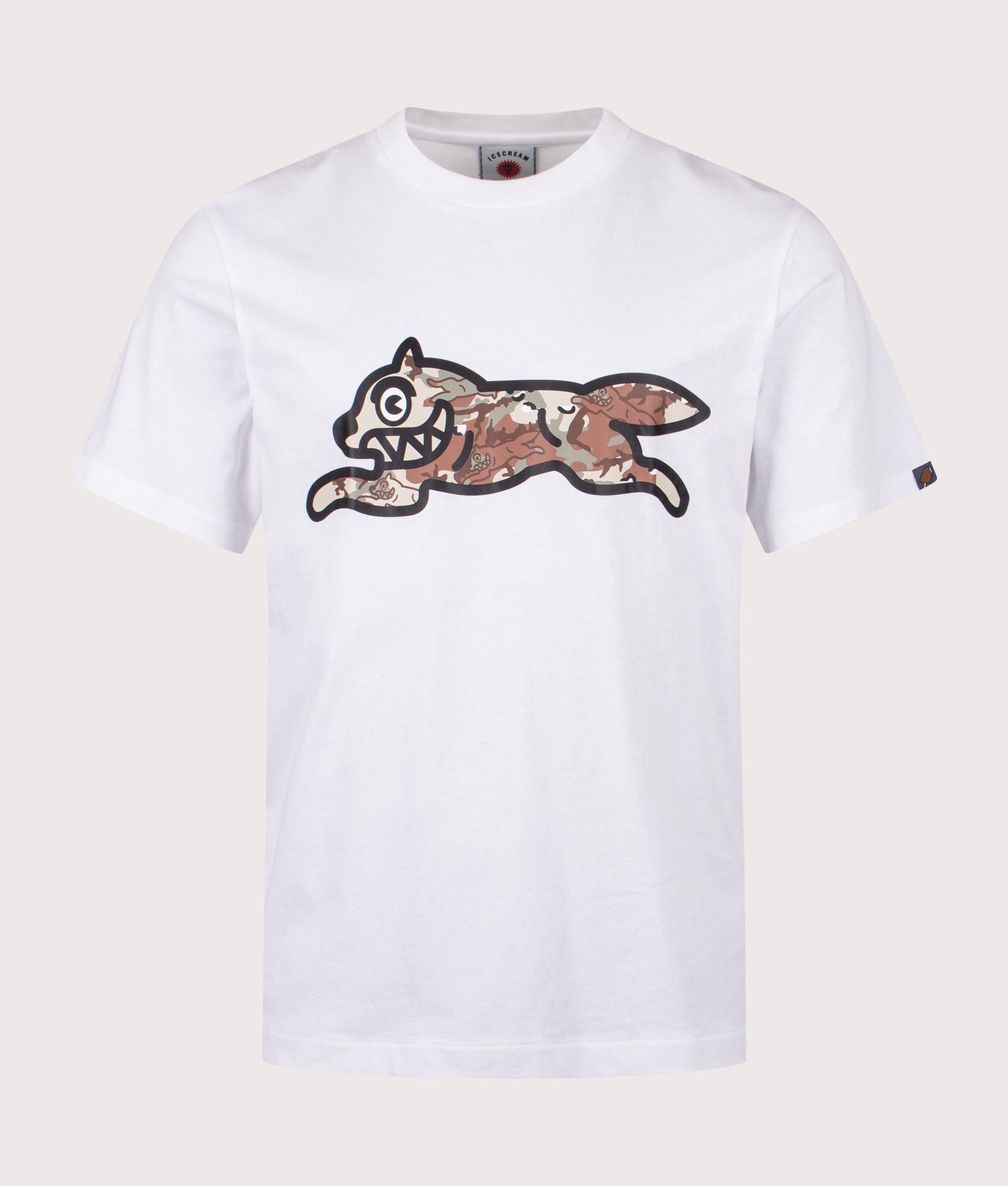 Billionaire Boys Club Choc Chip Running Dog T-Shirt in White at EQVVS Menswear. Front shot.