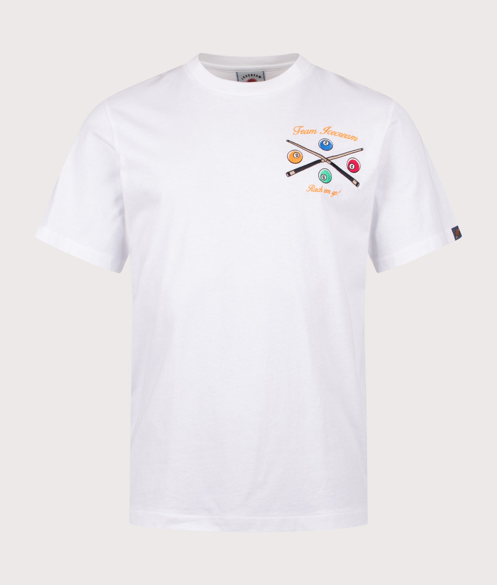 ICECREAM Trick shot T-Shirt in White at EQVVS Menswear. Front shot.