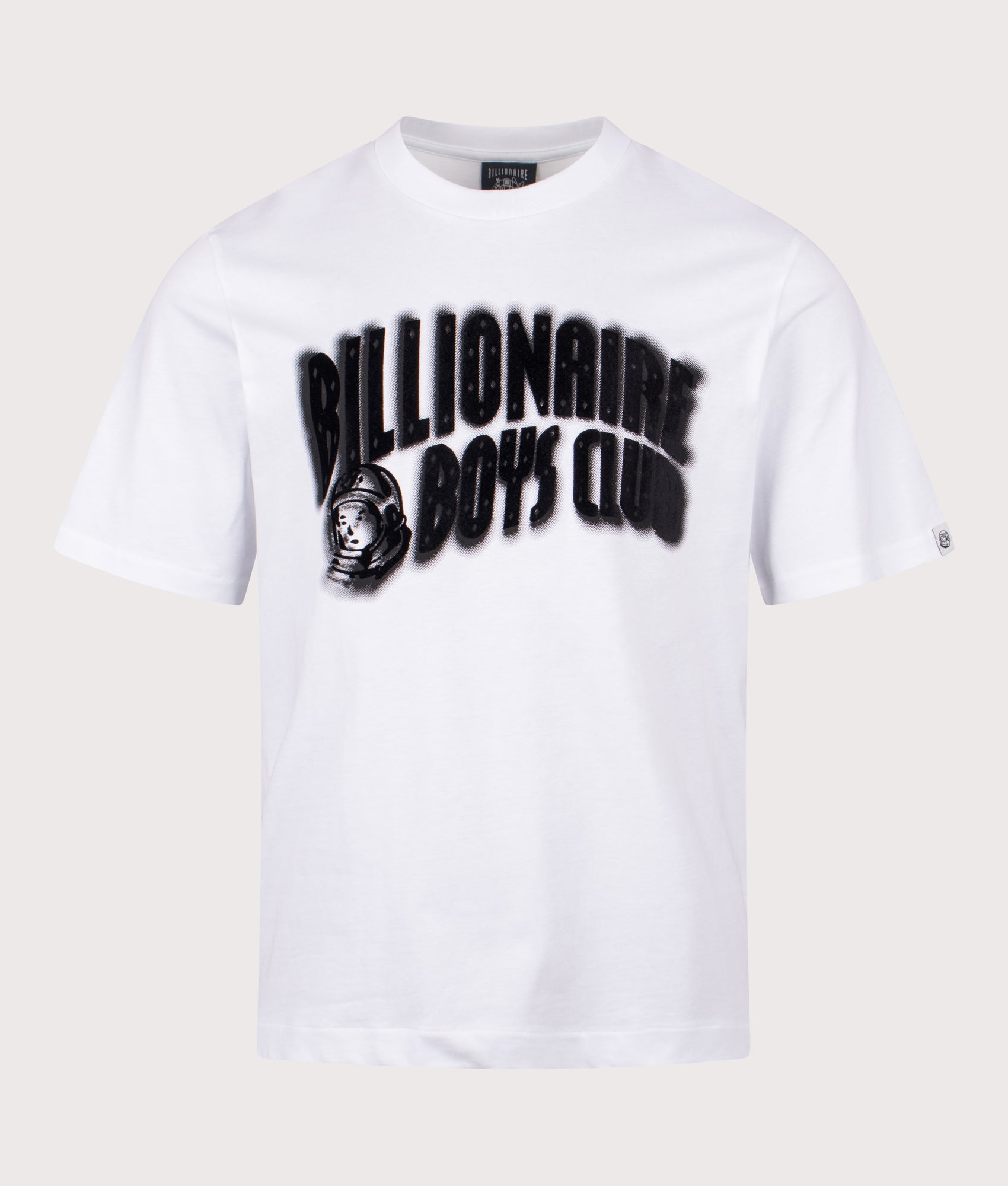 Billionaire Boys Club Oversized fit Distorted Arch Logo T-Shirt in White at EQVVS Menswear. Front shot.