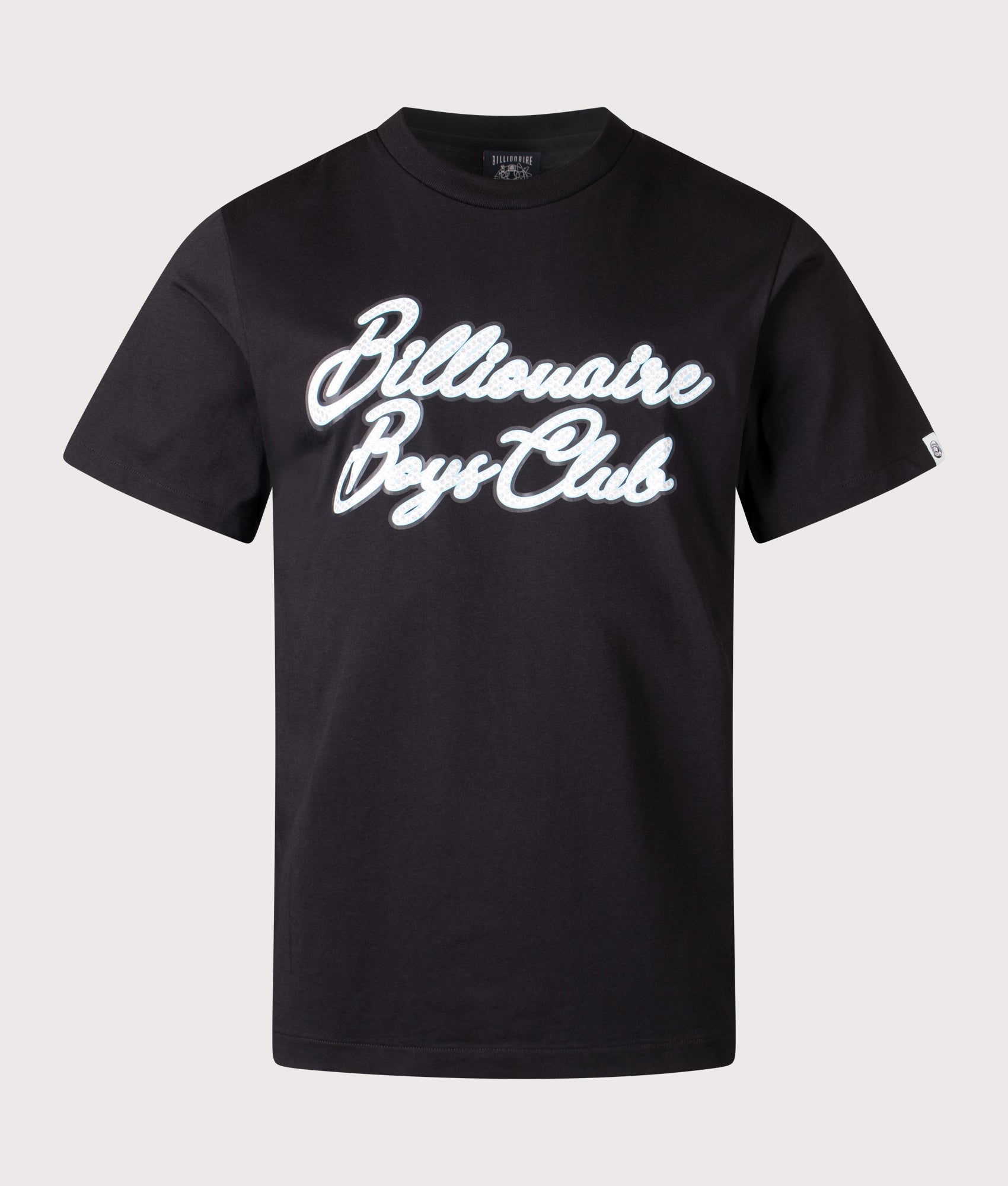 Billionaire Boys Club Diamond Script Logo T-Shirt in Black at EQVVS Menswear. Front shot.