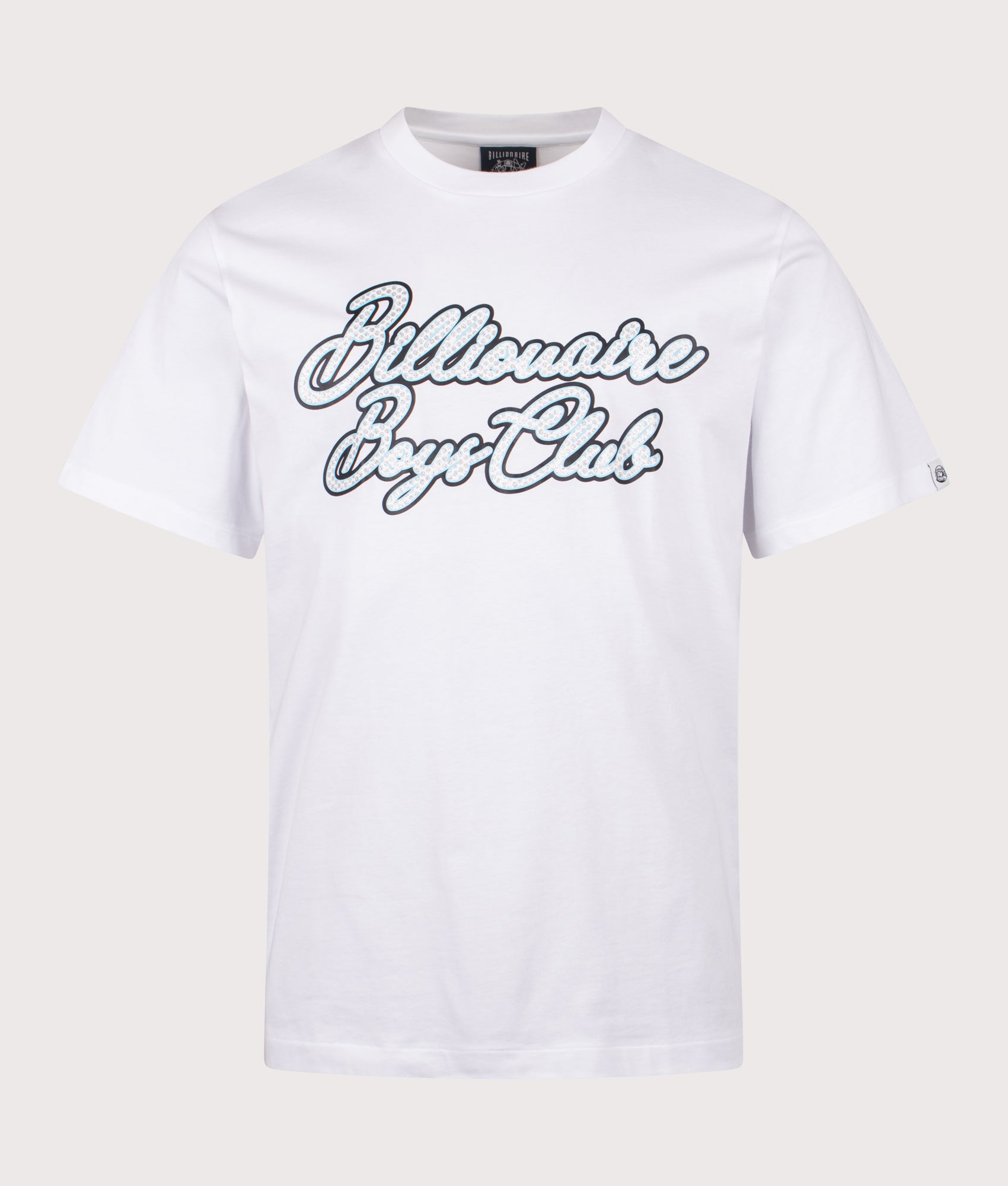 Billionaire Boys Club Diamond Script Logo T-Shirt in White at EQVVS Menswear. Front shot.