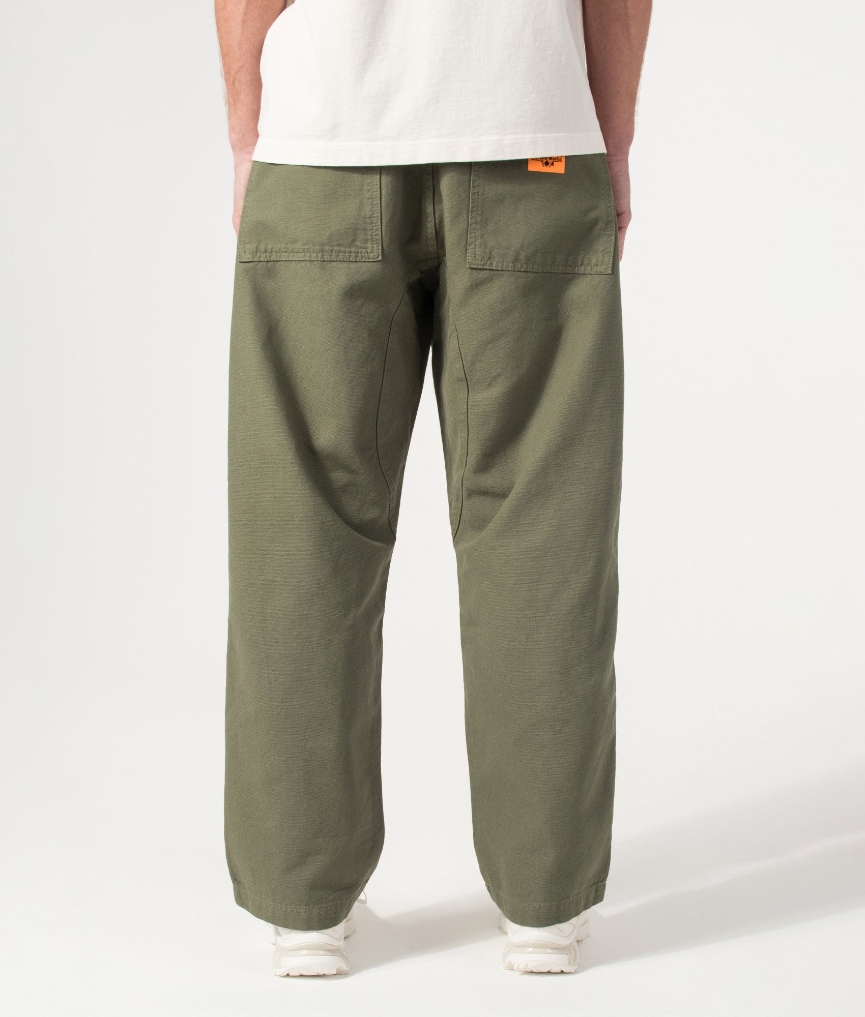 Canvas Chef Pants in Olive by Service Works. Shot by EQVVS. Back shot.