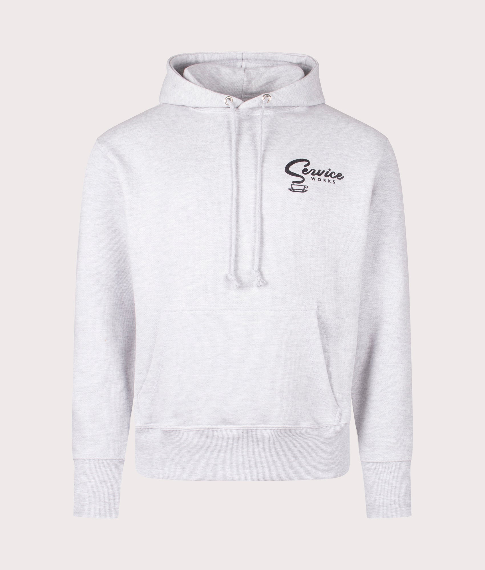 Service Works Espresso Hoodie in Ash Grey at EQVVS. Front Shot.