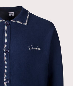 Blanket Stitch Cardigan by Service Works n Navy. Shot by EQVVS. Detail shot.