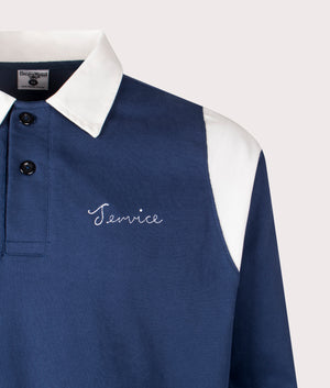 Bistro Polo Shirt by Service Works in Navy. Shot by EQVVS. Detail shot.