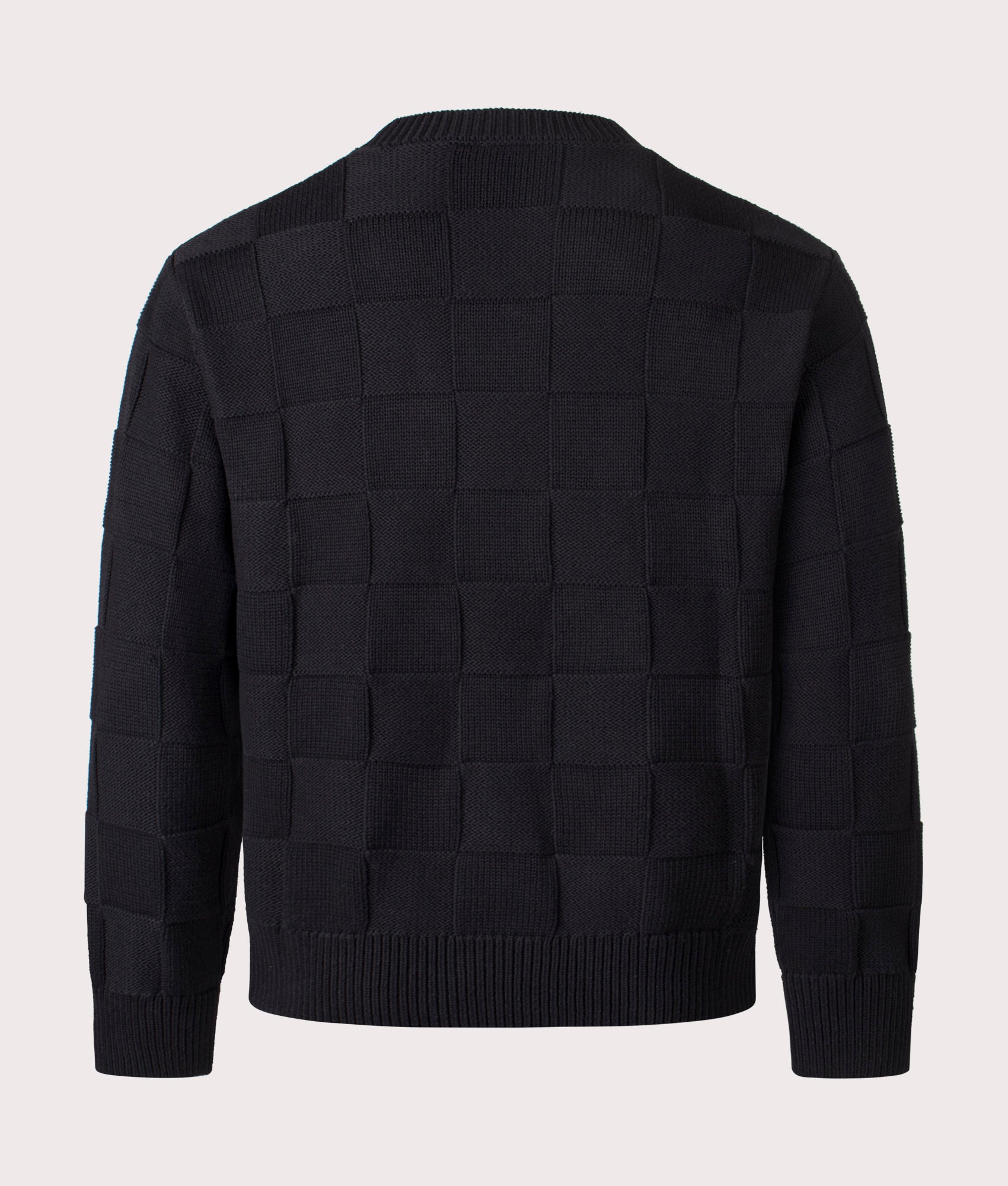 Check Knit Jumper by Service Works in Black. Shot by EQVVS. Back shot.