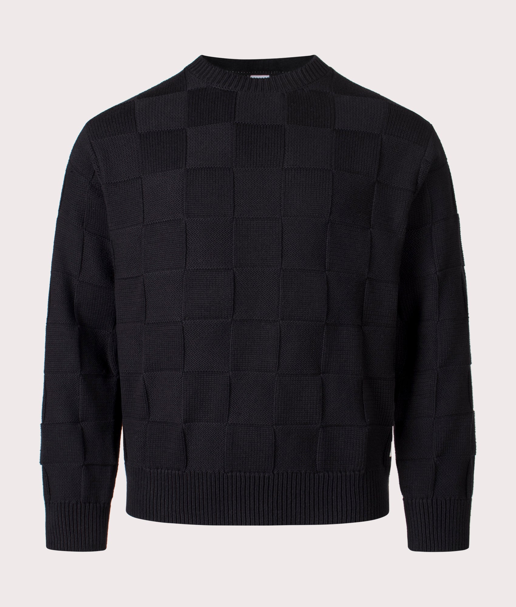 Check Knit Jumper by Service Works in Black. Shot by EQVVS. Front shot.