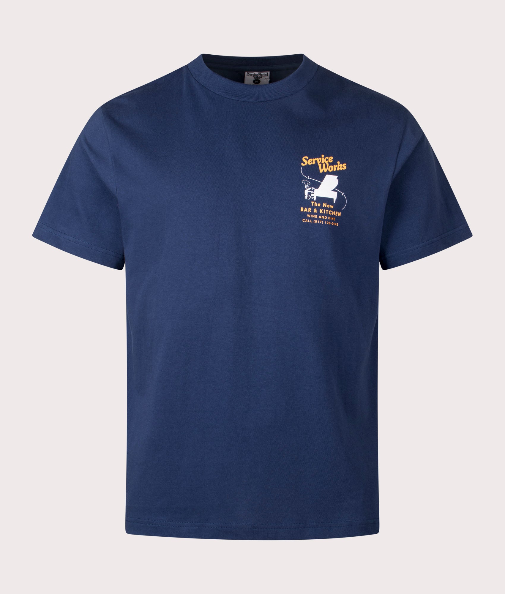 Bar & Kitchen T-Shirt by Service Works in Navy. Shot by EQVVS. Front shot.