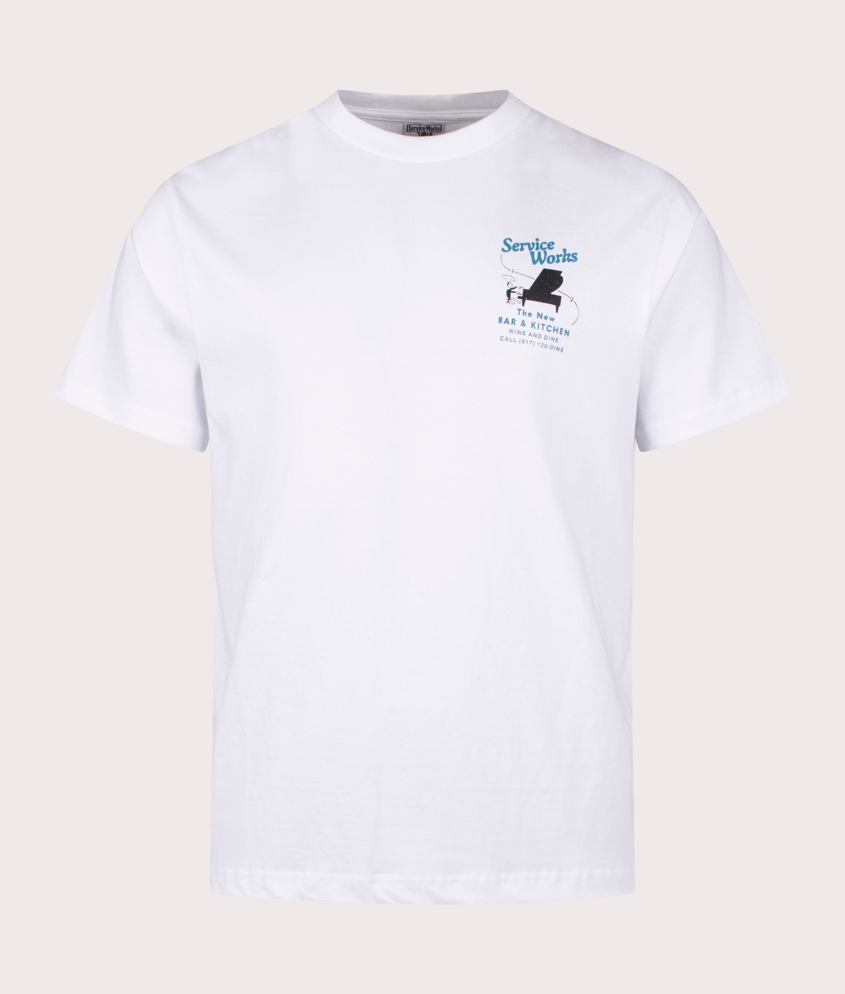 Bar & Kitchen T-Shirt by Service Works in White. Shot by EQVVS. Front shot.