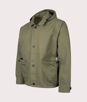 Gardener Jacket by Service Works in Forest. Shot by EQVVS. Front angle shot.