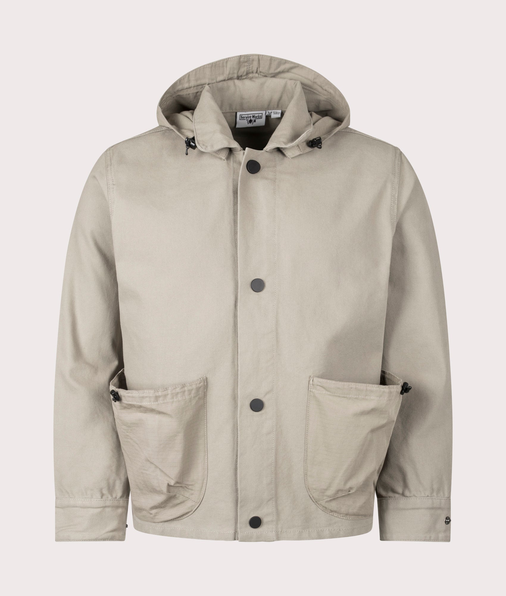 Gardener Jacket by Service Works in Pebble. Shot by EQVVS. Front shot.