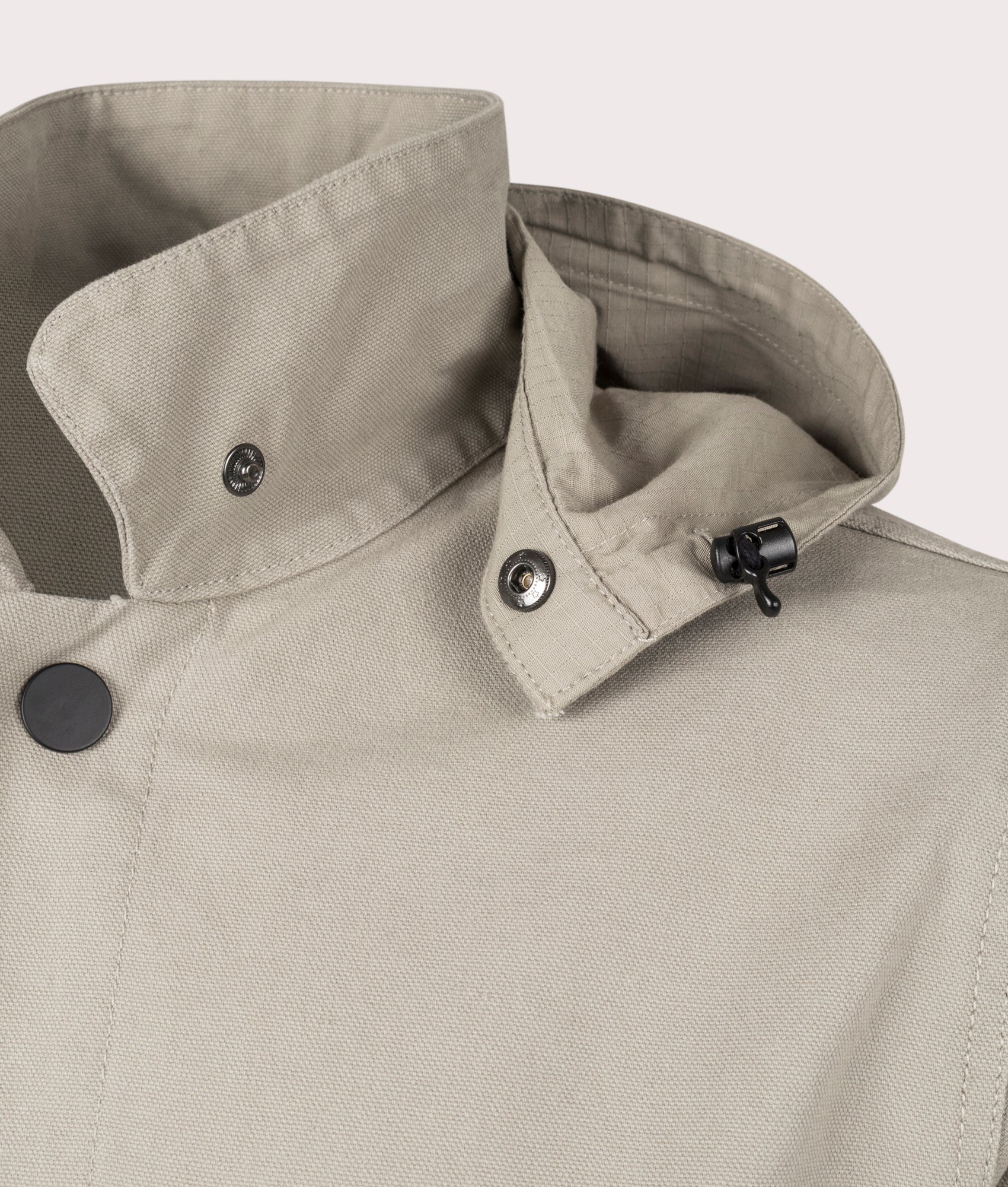 Gardener Jacket by Service Works in Pebble. Shot by EQVVS. Detail collar shot.