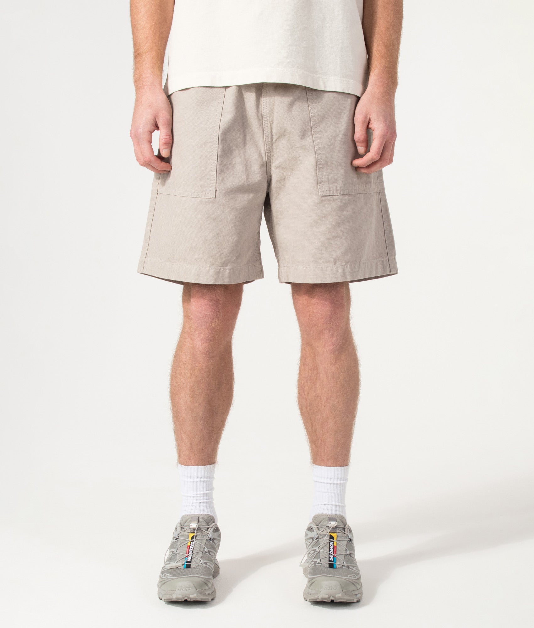 Classic Chef Chino Shorts in Stone by Service Works. Shot by EQVVS. Front shot.