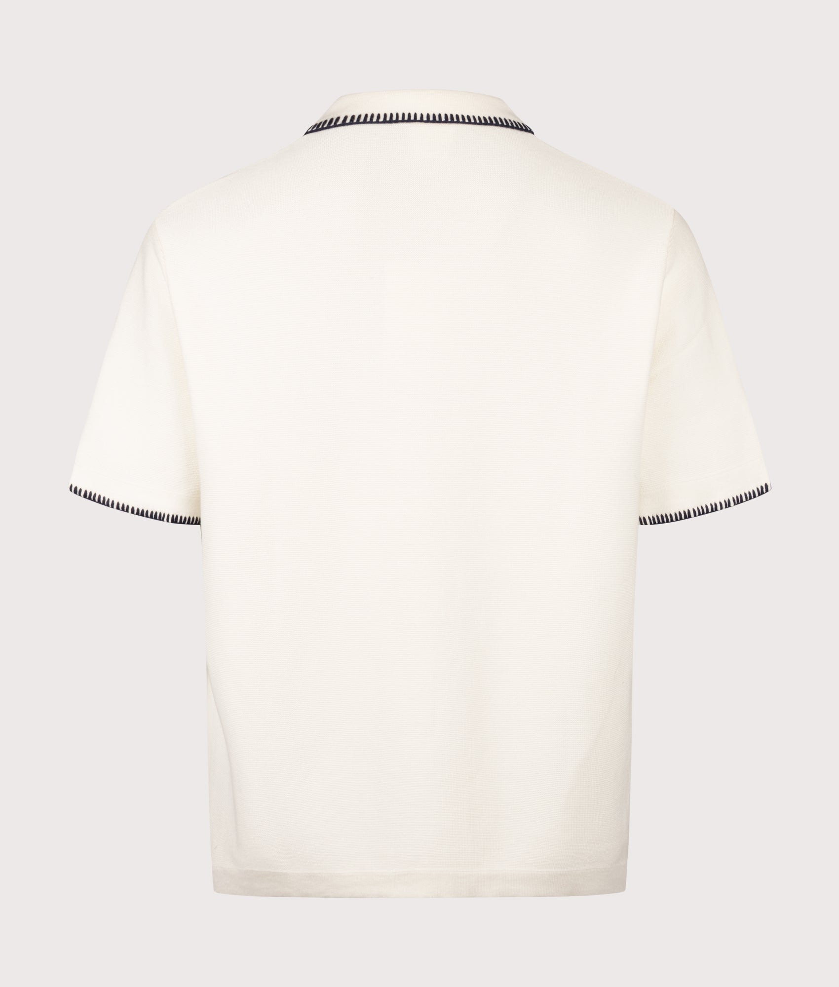 Service Works Blanket Stitch Short Sleeve Knitted Shirt in Off White at EQVVS Menswear. Back shot.