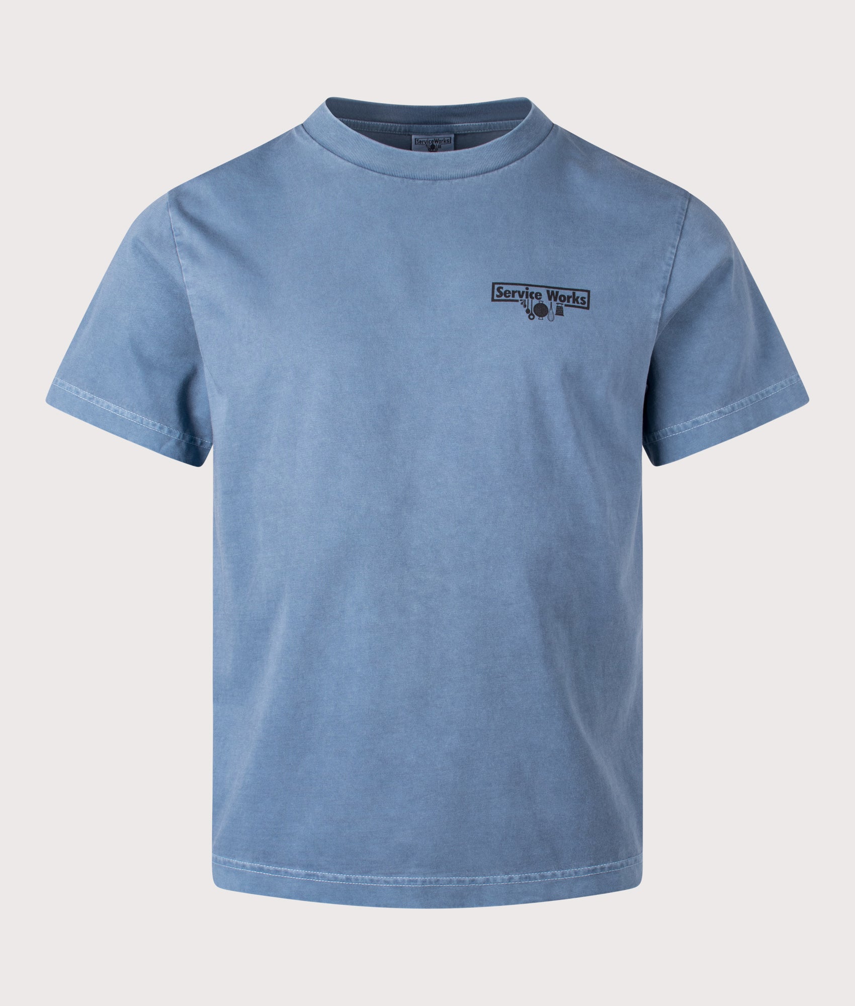 Services Works Pigment Dyed Trademark T-Shirt in Slate at EQVVS Menswear. Front shot.
