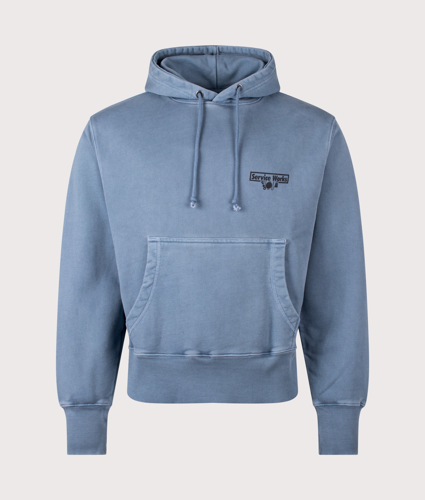 Service Works Loopback Trademark Hoodie in Slate at EQVVS Menswear. Front shot.