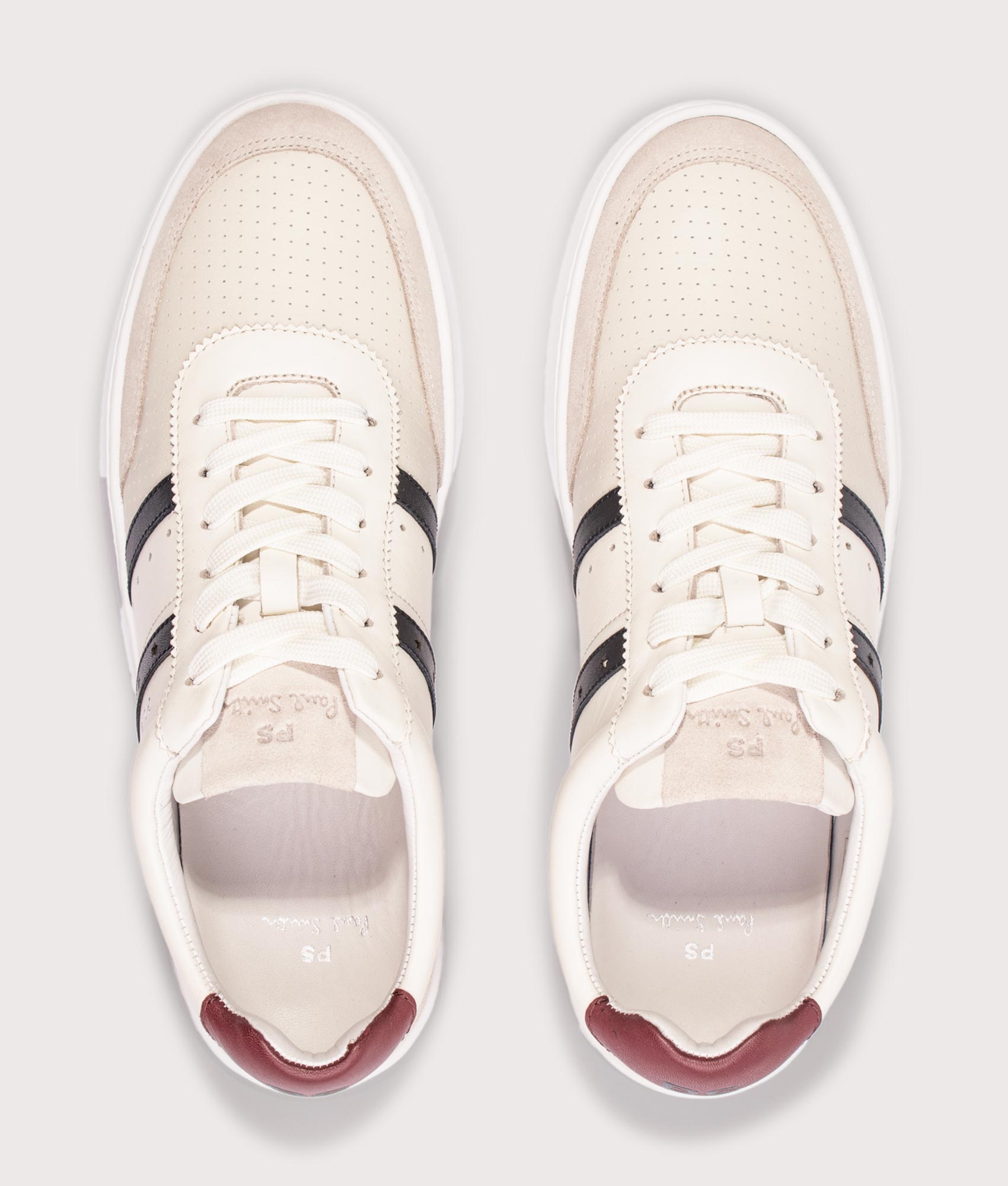 PS Paul Smith Leather Birch Trainers in Off White at EQVVS Menswear. Above shot.