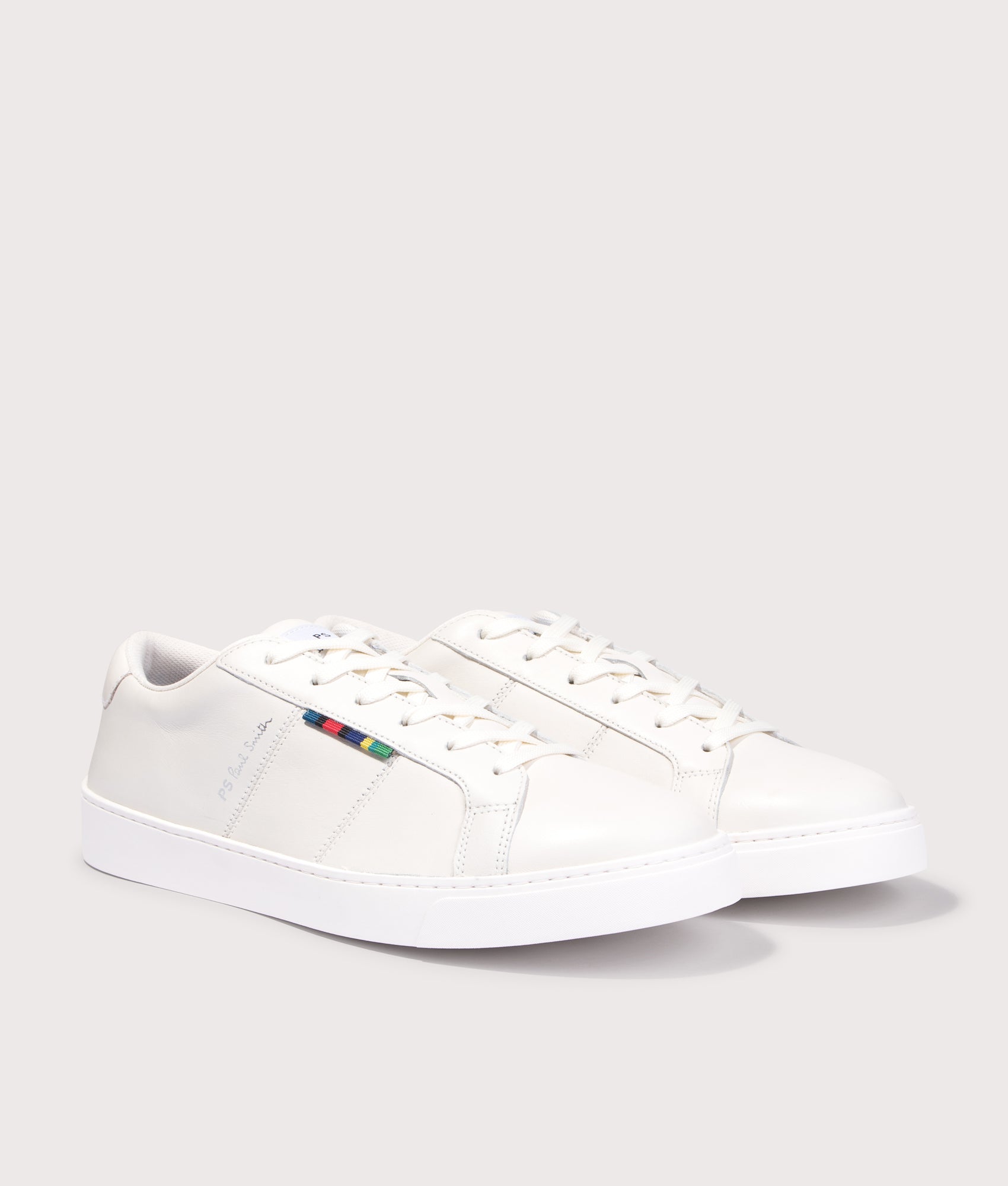 Leather ‘Beech’ Trainers in White | PS Paul Smith | EQVVS | Front angle shot 