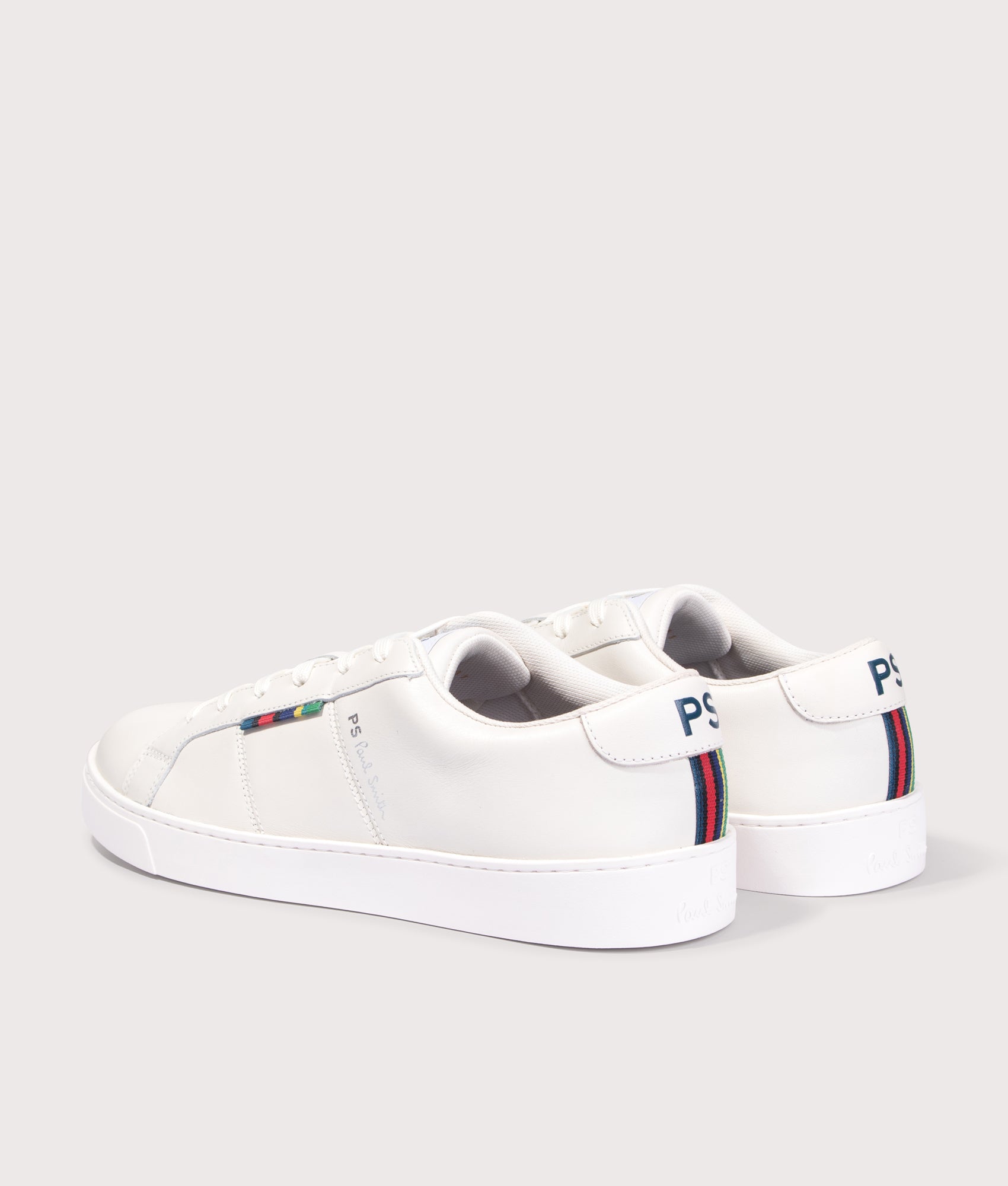 Leather ‘Beech’ Trainers in White | PS Paul Smith | EQVVS | Back angle shot 