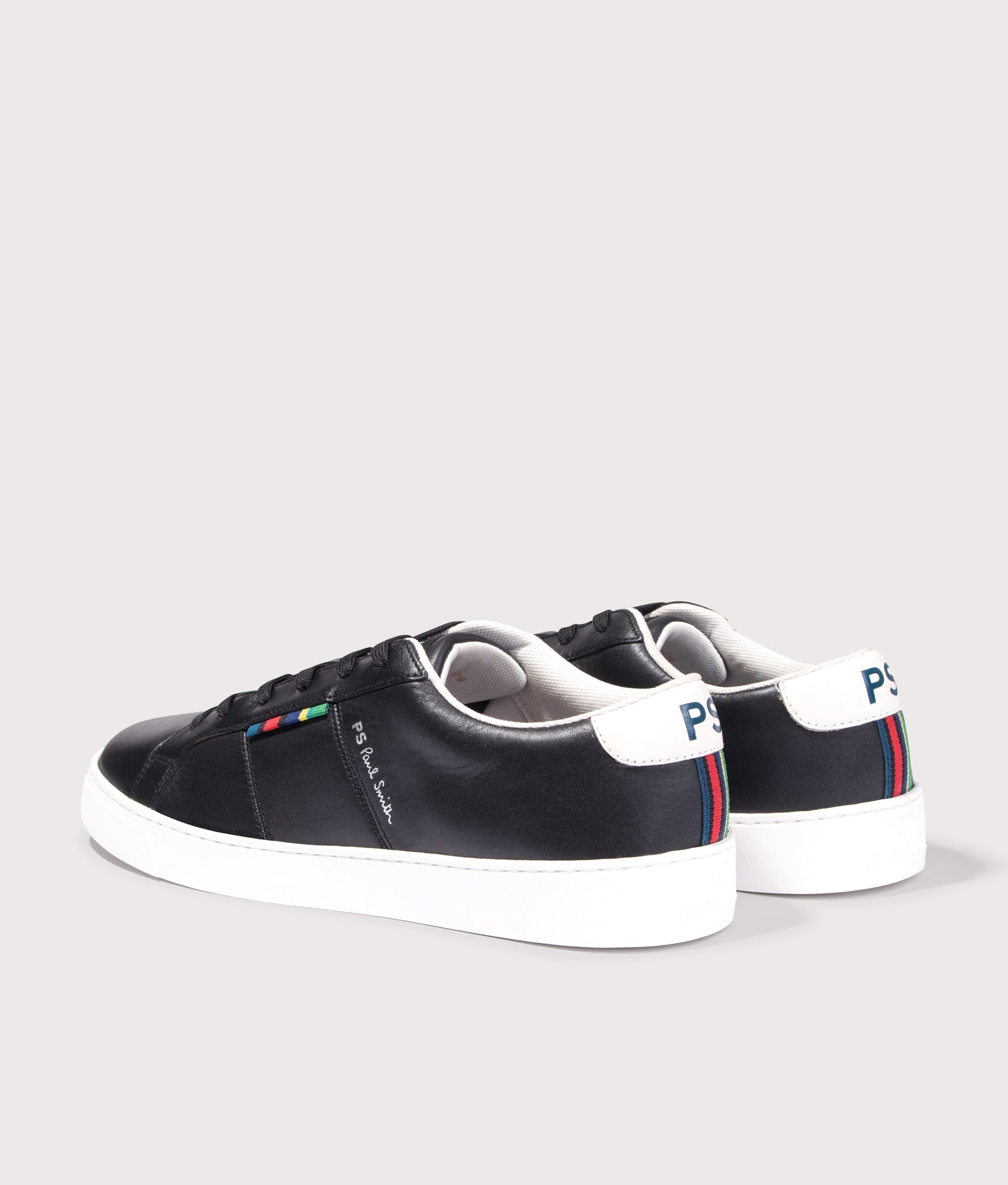 Leather ‘Beech’ Trainers in Black | PS Paul Smith | EQVVS | Back angle shot 