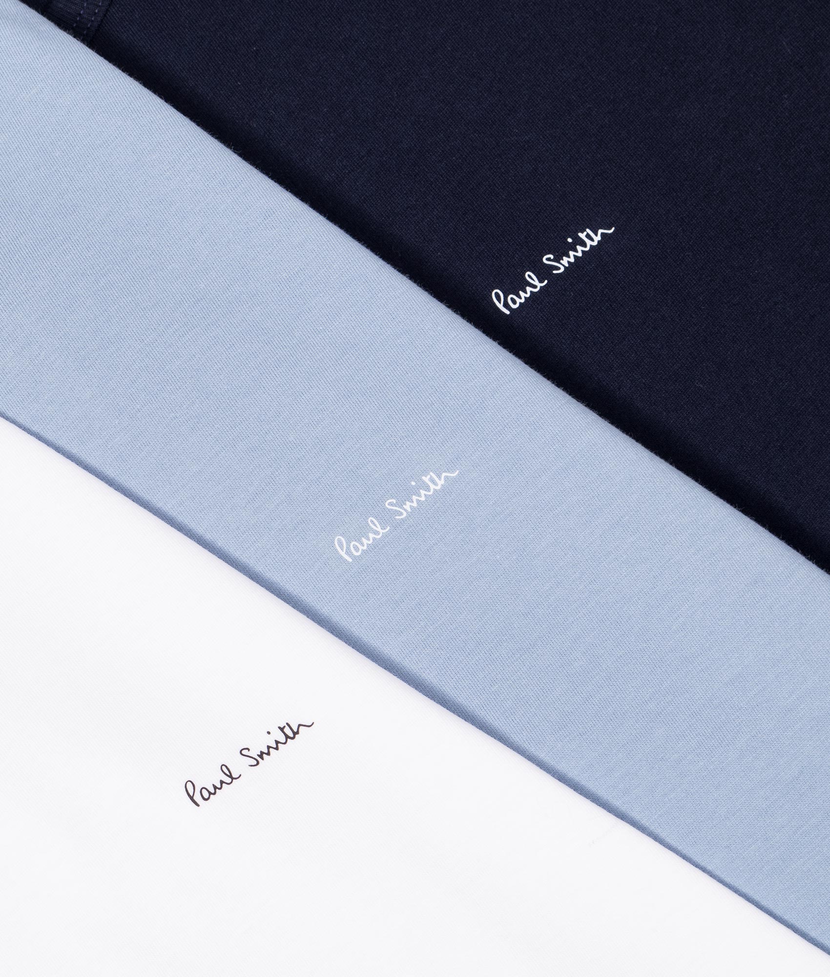 Three Pack Crew Neck T-Shirts in Multicolour | 100% Organic Cotton | PS Paul Smith | EQVVS | Front detail shot 