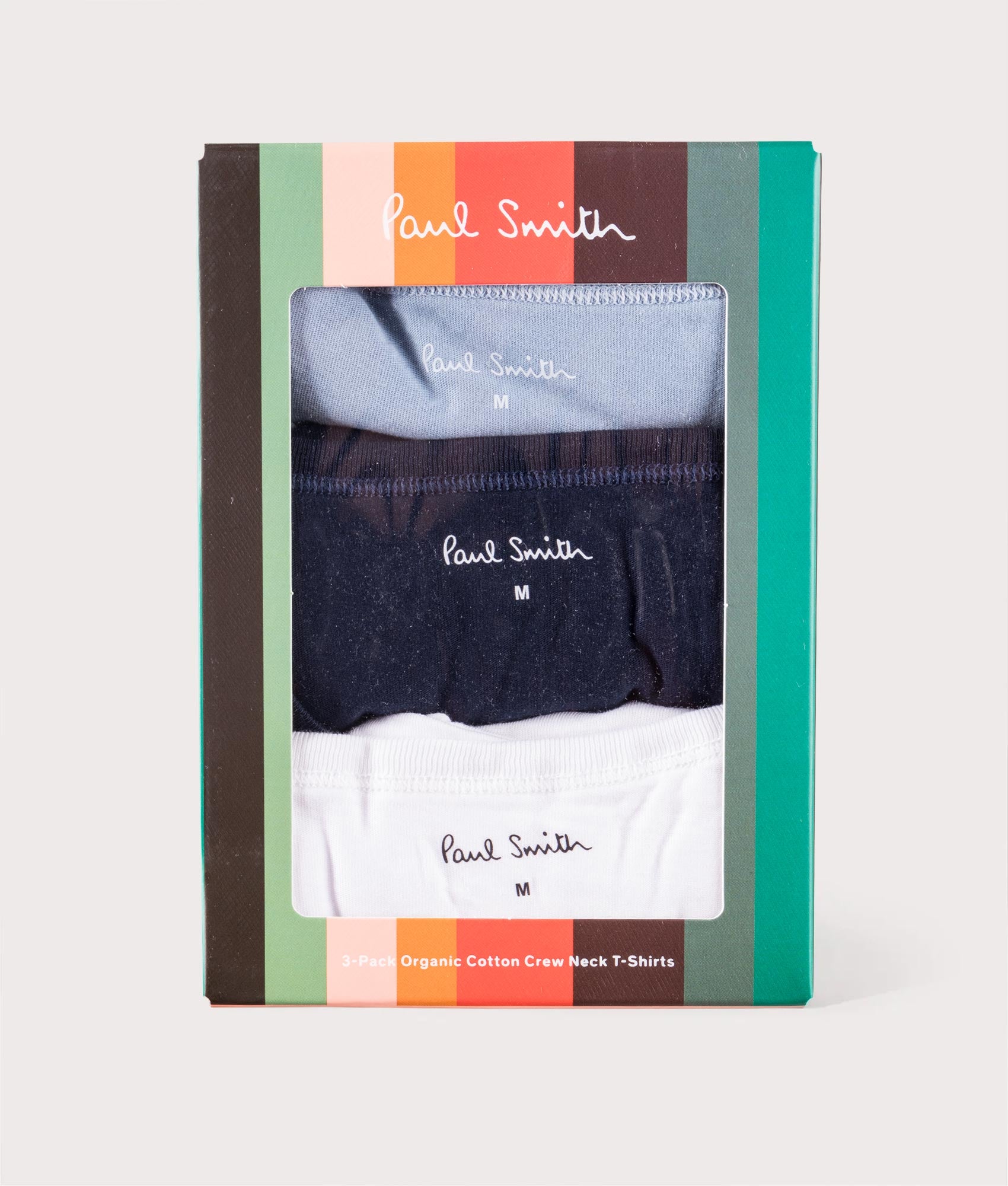 Three Pack Crew Neck T-Shirts in Multicolour | 100% Organic Cotton | PS Paul Smith | EQVVS | Box shot 