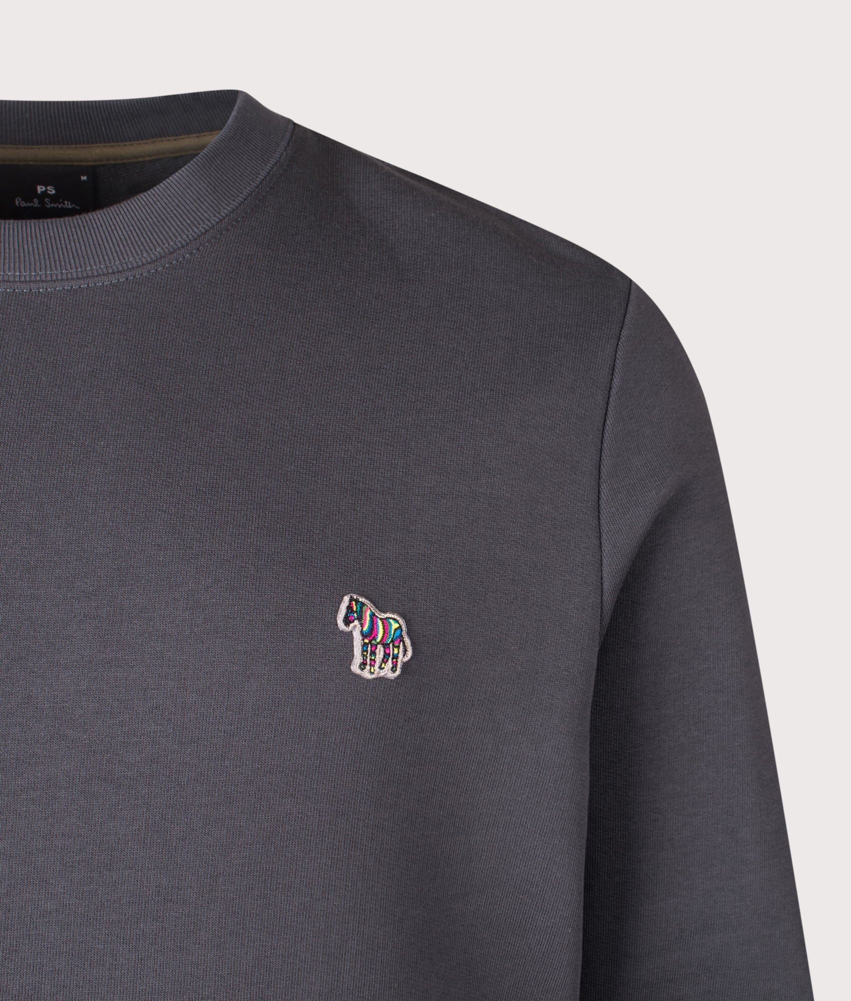 Zebra Logo Sweatshirt in Grey | 100% Organic Cotton | PS Paul Smith | EQVVS | Front detail shot 