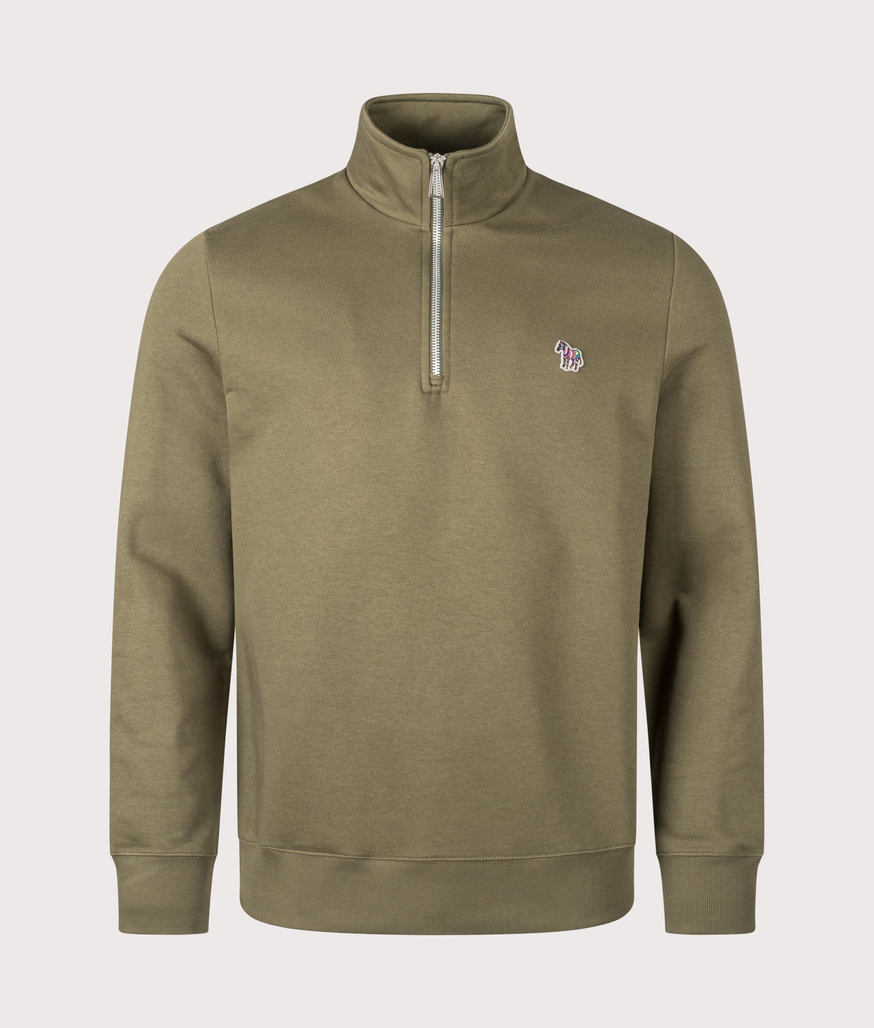 Quarter Zip Zebra Sweatshirt in Green | 100% Organic Cotton | PS Paul Smith | EQVVS | Front shot 