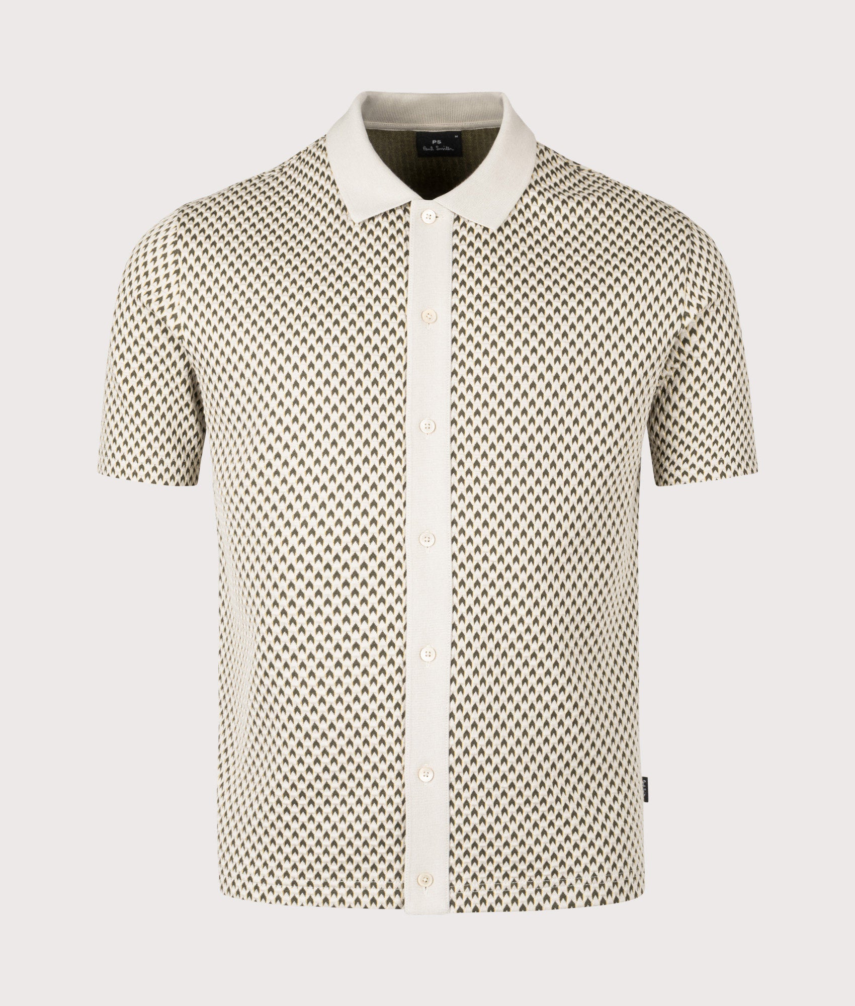PS Paul Smith Button Through Polo Shirt  in Ecru and Khaki at EQVVS Menswear. Front shot.