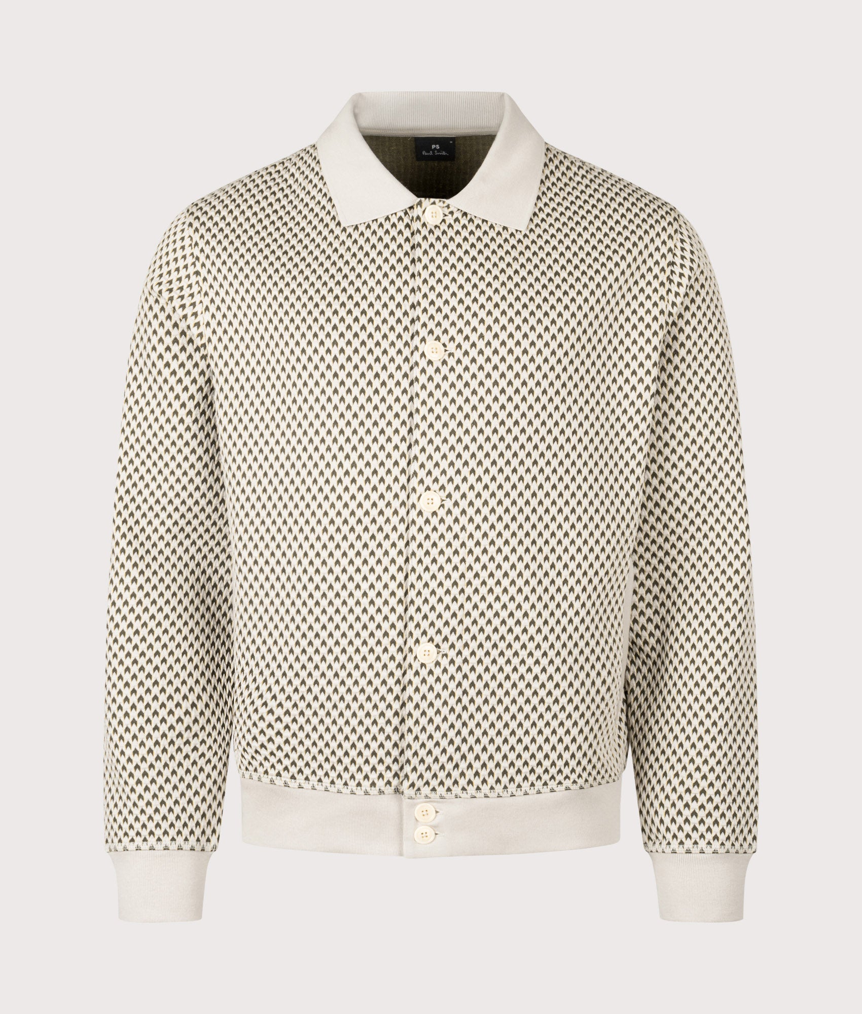 PS Paul Smith Cardigan in Ecru and Khaki at EQVVS Menswear. Front shot.