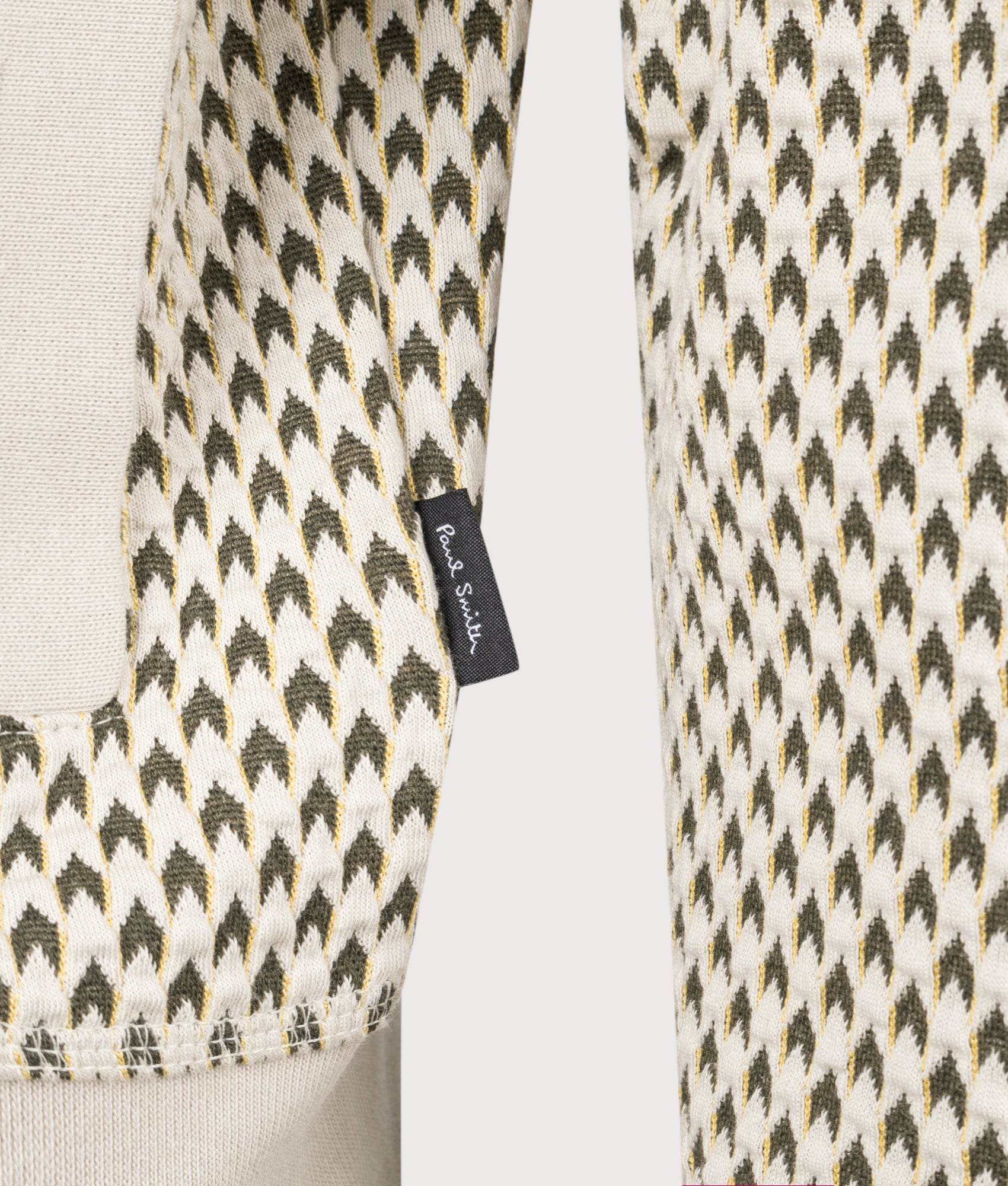 PS Paul Smith Cardigan in Ecru and Khaki at EQVVS Menswear. Detail shot.