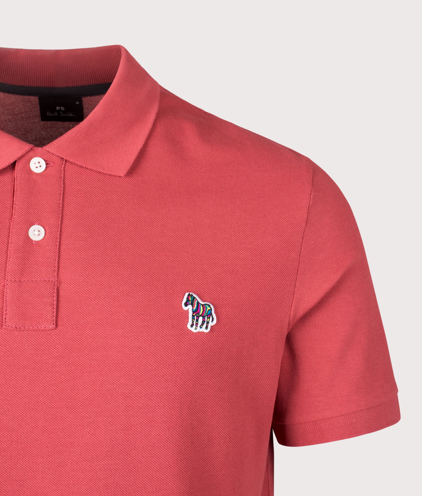 Zebra Piqué Polo Shirt in Pink | 100% Organic Cotton | PS Paul Smith | EQVVS | Front detail shot 