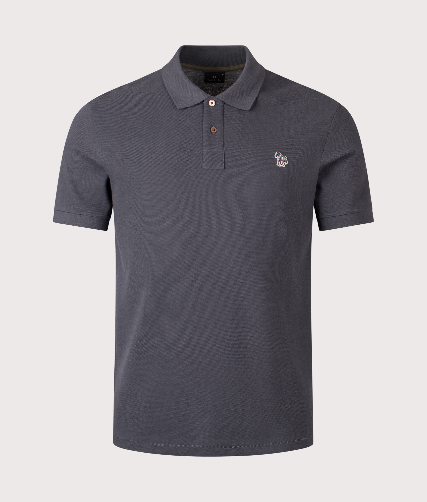 Zebra Piqué Polo Shirt in Grey | 100% Organic Cotton | PS Paul Smith | EQVVS | Front shot 
