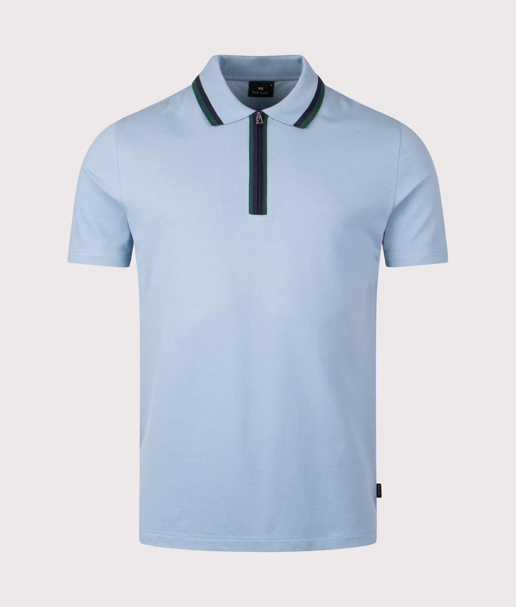 Quarter Zip Polo Shirt in Blue | 100% Organic Cotton | PS Paul Smith | EQVVS | Front shot 