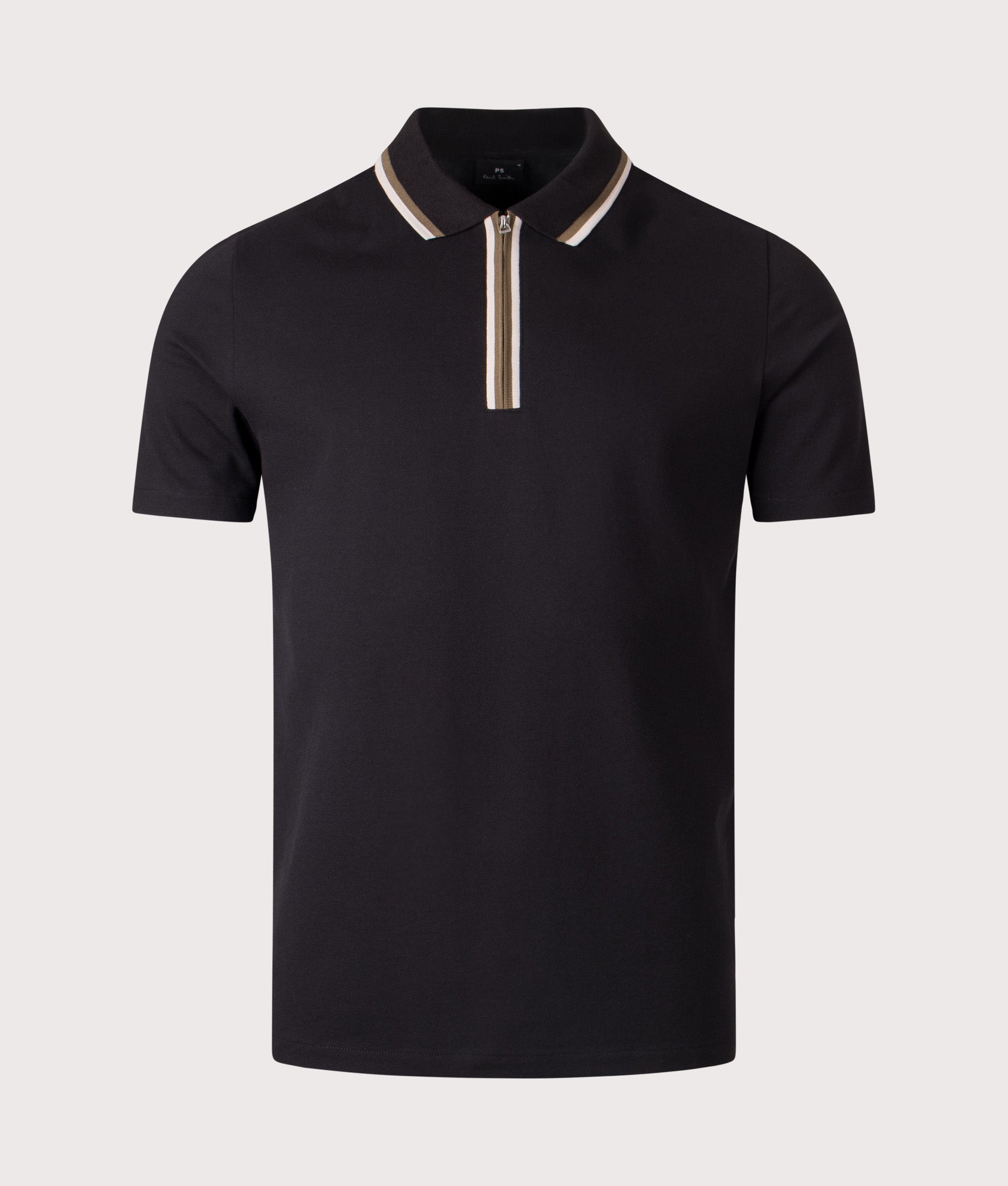 Quarter Zip Polo Shirt in Black | PS Paul Smith | 94% Organic Cotton, 6% Elastane | EQVVS | Front shot 