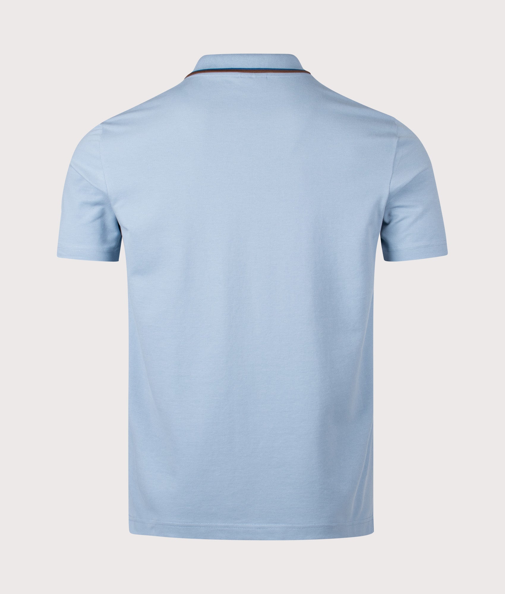 Paul Smith Button Front Polo Shirt in Blue at EQVVS Menswear. Back shot.