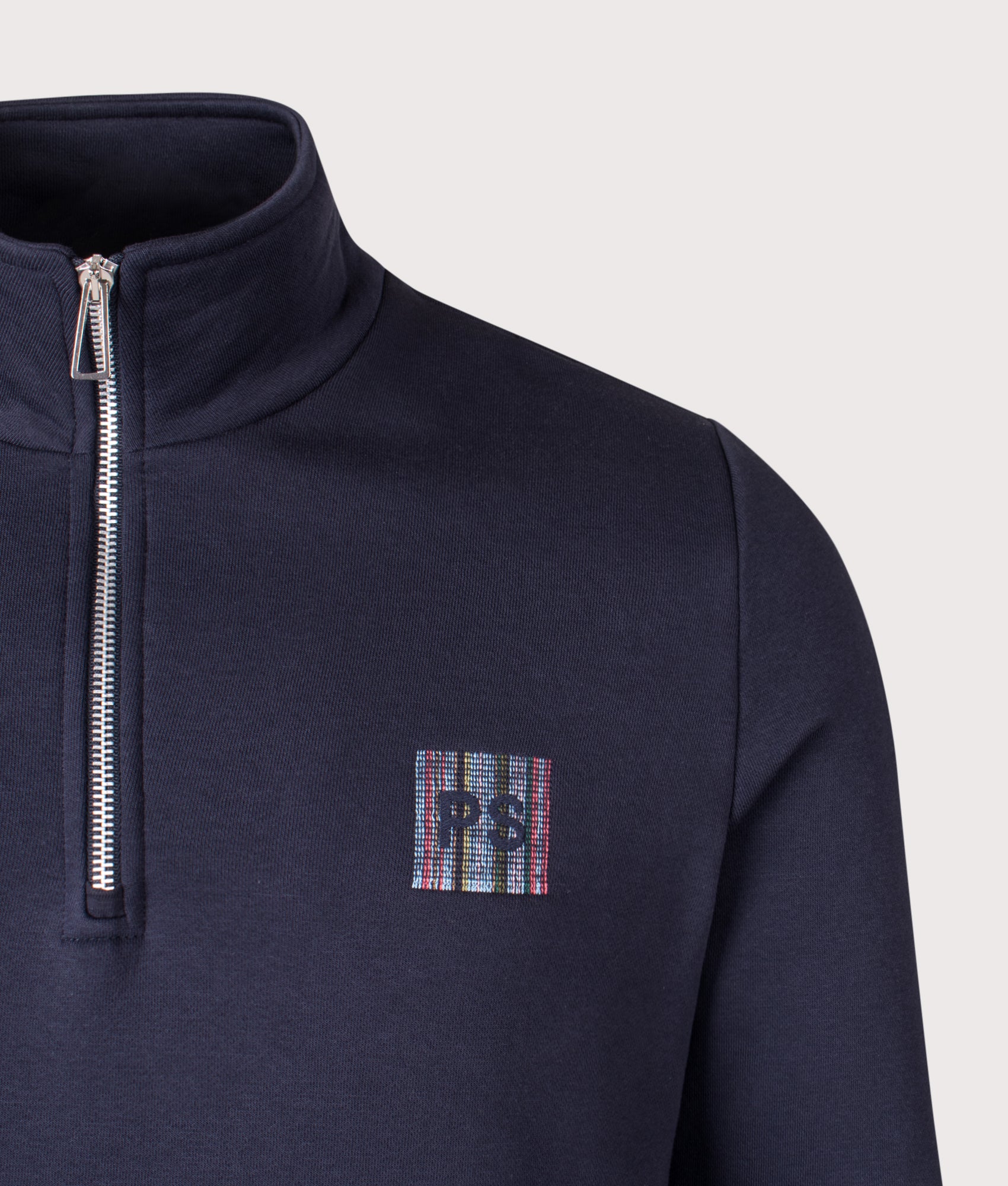 Stitch Stripe Quarter Zip Sweatshirt in Blue | PS Paul Smith | EQVVS | Front detail shot 