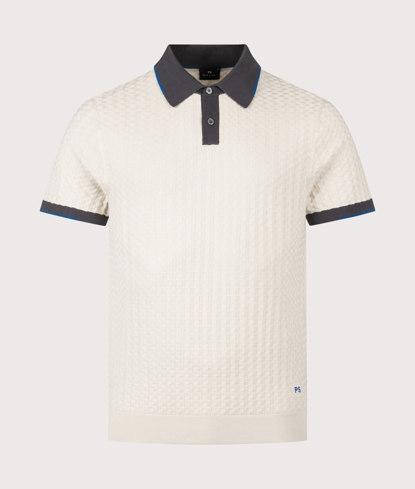 Waffle Knit Polo Shirt in White | 100% Organic Cotton | PS Paul Smith | EQVVS | Front shot 