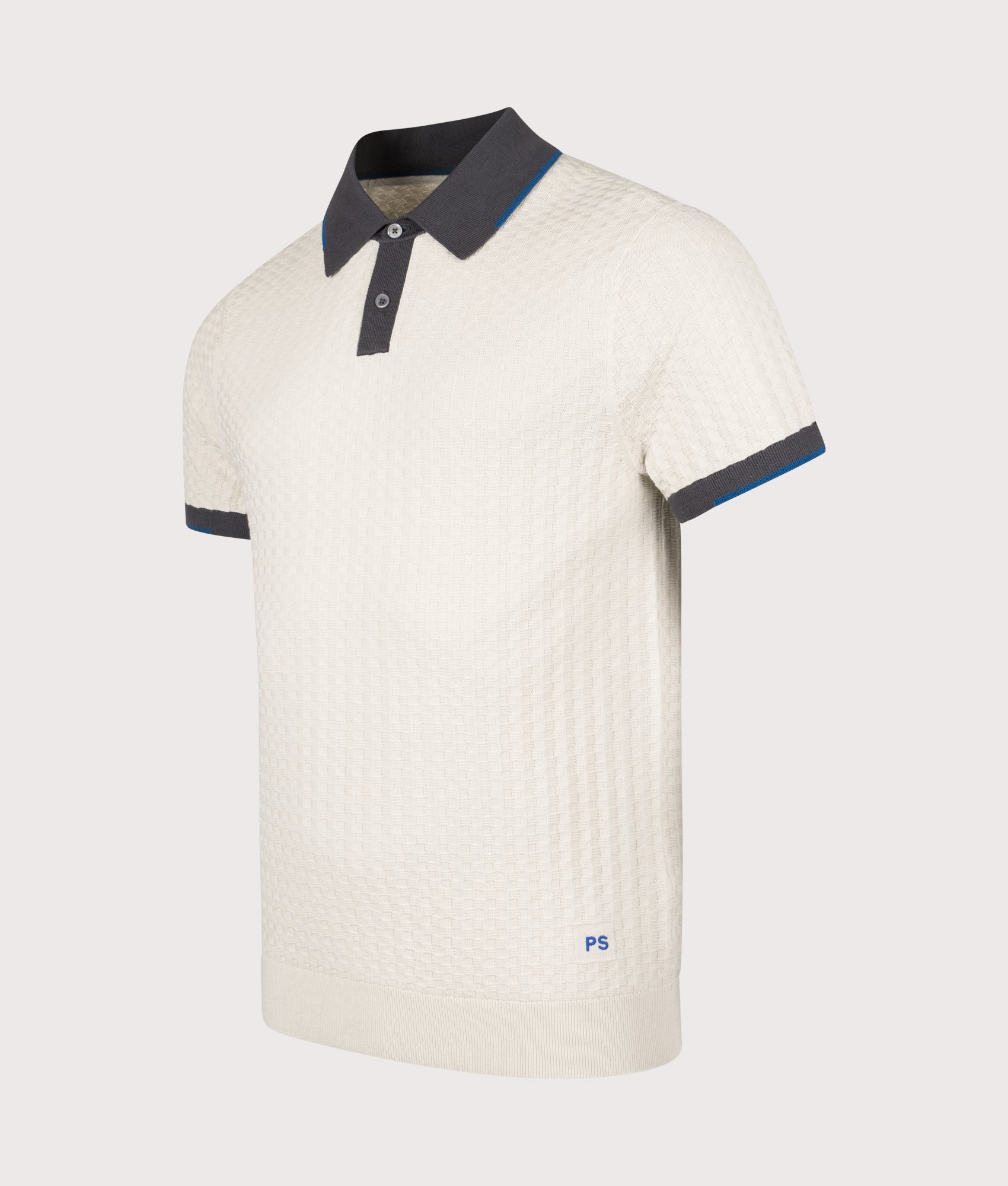 Waffle Knit Polo Shirt in White | 100% Organic Cotton | PS Paul Smith | EQVVS | Front angle shot 