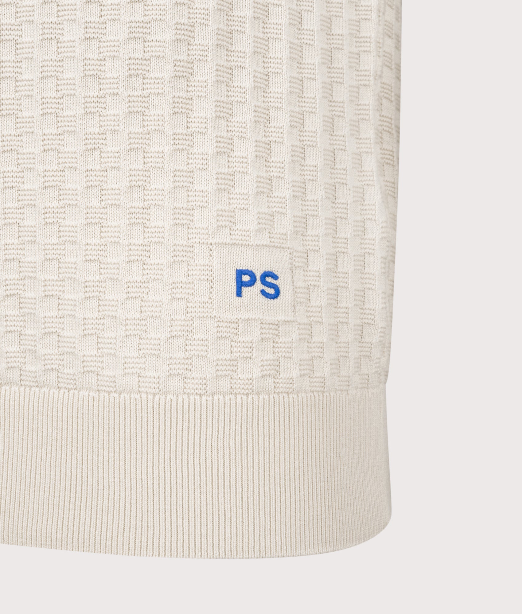 Waffle Knit Polo Shirt in White | 100% Organic Cotton | PS Paul Smith | EQVVS | Front detail shot 