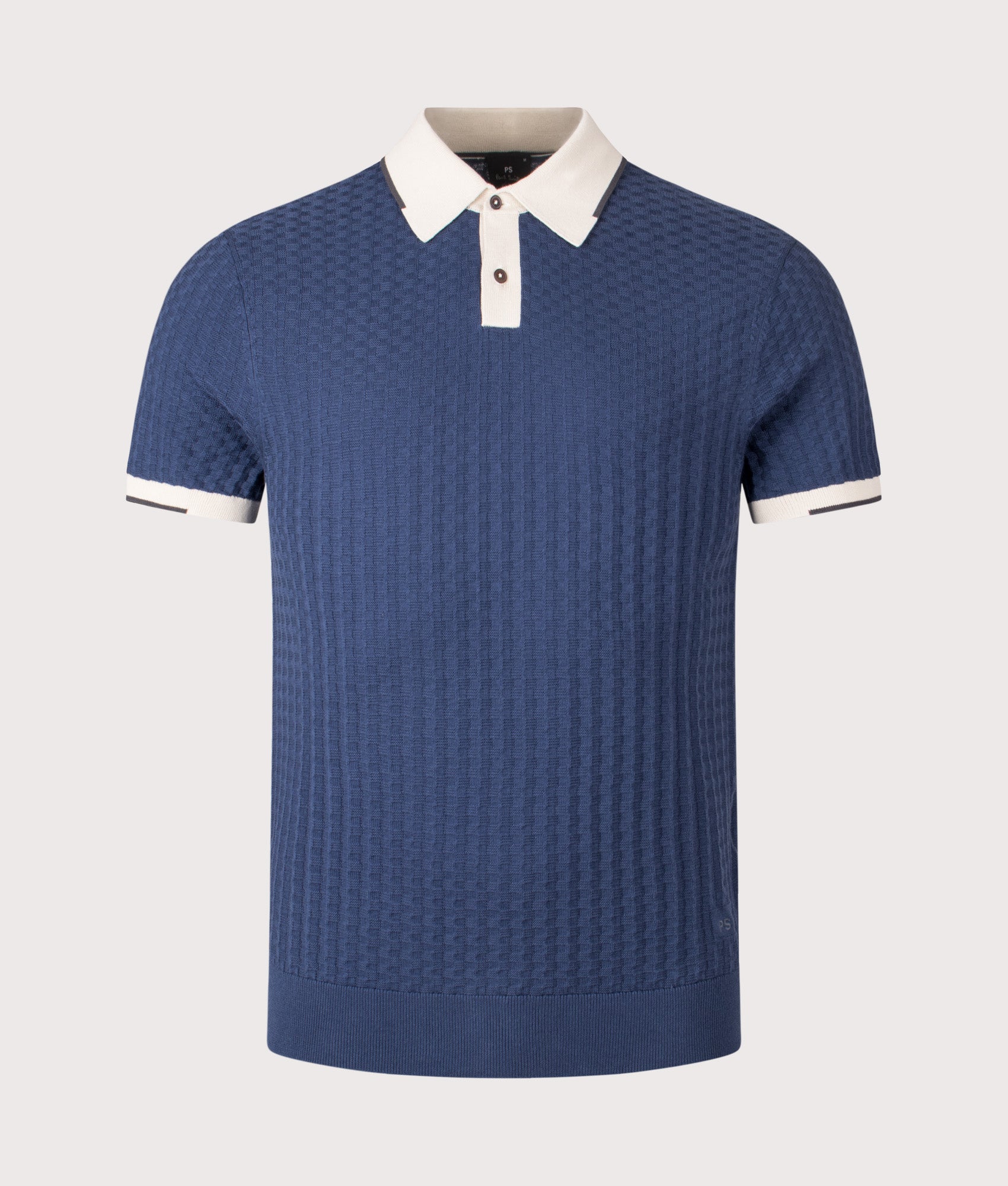 Waffle Knit Polo Shirt in Blue | 100% Organic Cotton | PS Paul Smith | EQVVS | Front shot 