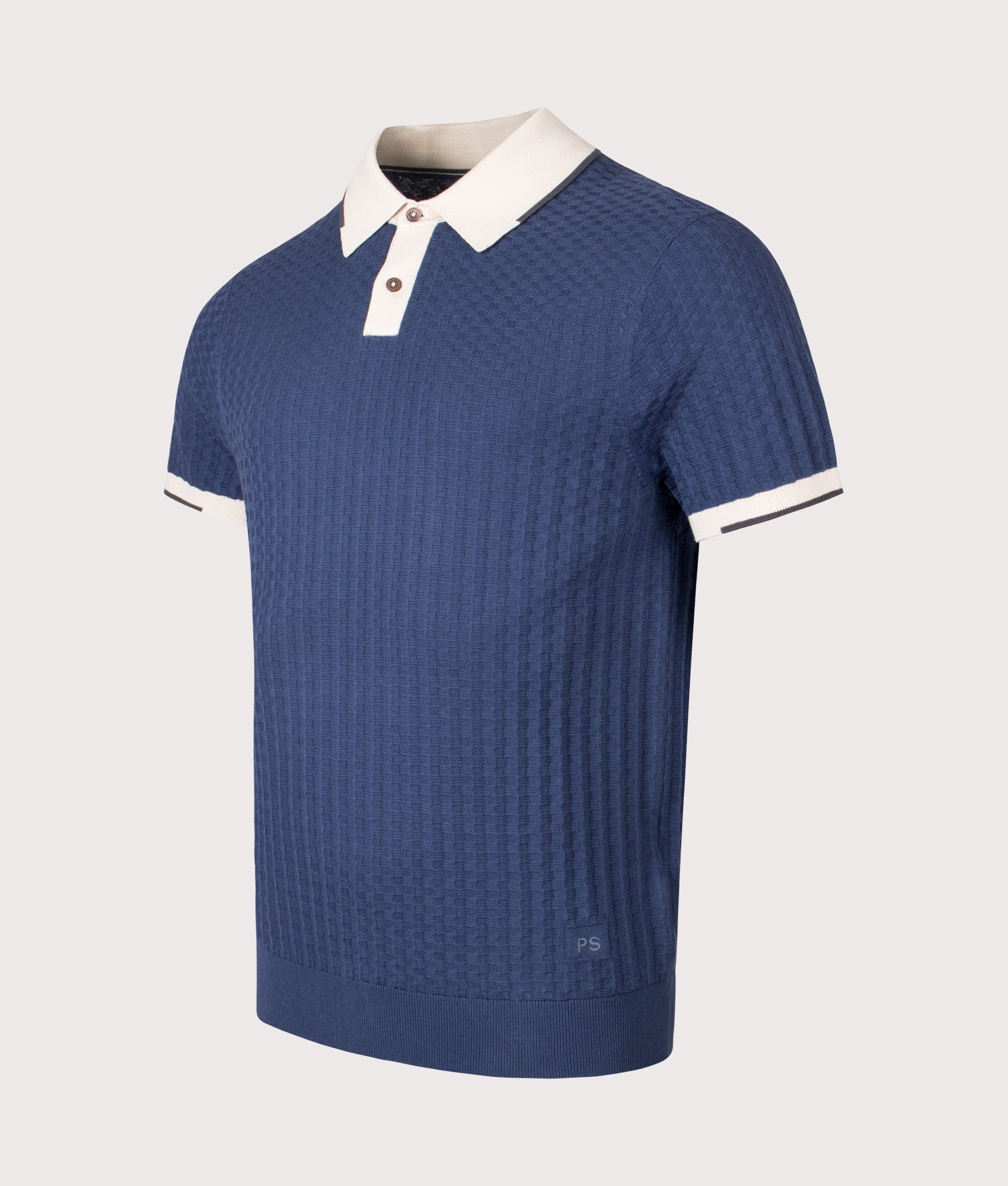 Waffle Knit Polo Shirt in Blue | 100% Organic Cotton | PS Paul Smith | EQVVS | Front angle shot 