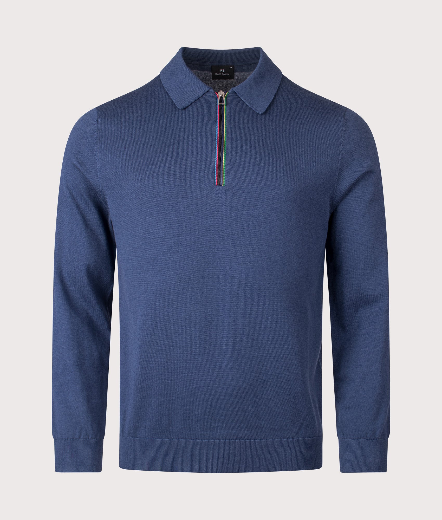 Sports Stripe Long Sleeve Polo Shirt in Blue | 100% Organic Cotton | PS Paul Smith | EQVVS | Front shot 